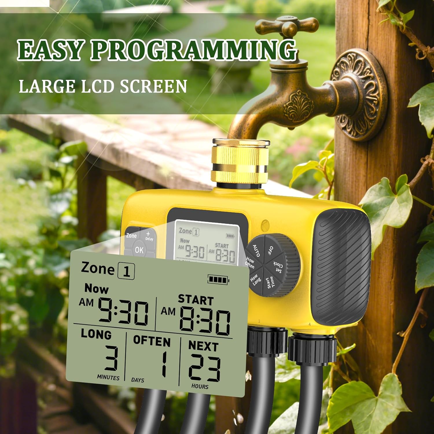 Thumbnail 5 de TRJZWA Centralina di irrigazione individuale a 4 zone con LED, timer e ritardo pioggia (IP55)