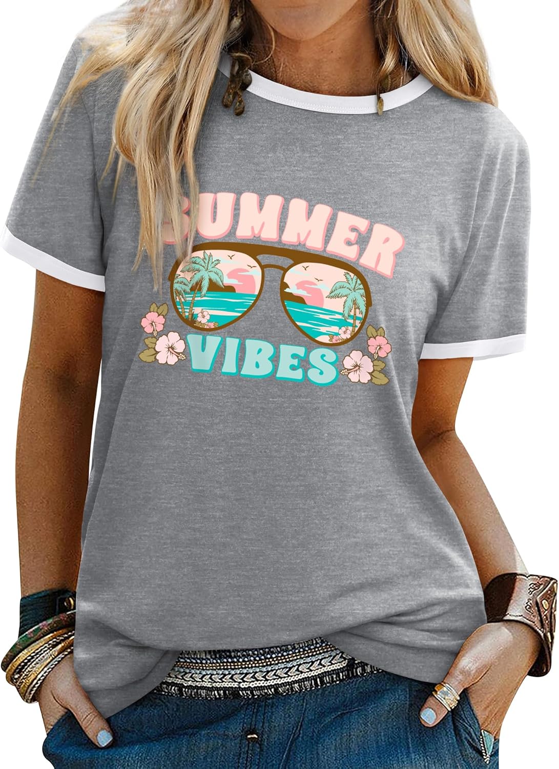 Detalle de WIEIYM Tree Sunset Sea Graphic T Shirt for Women – Casual Summer Top