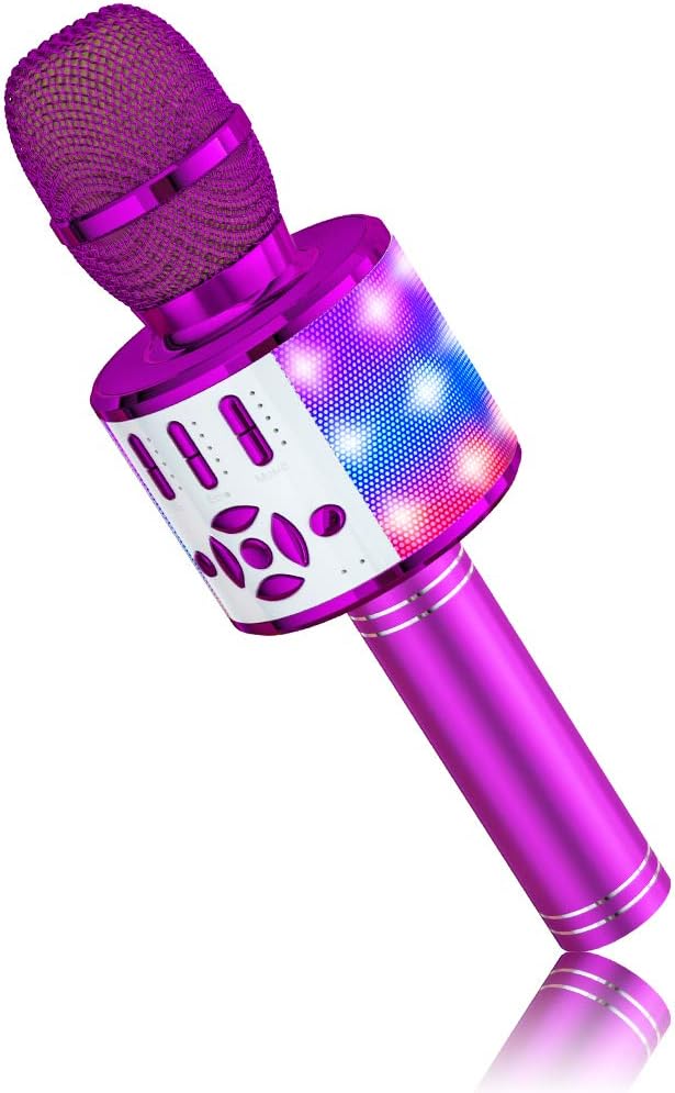 BONAOK Microfono Bluetooth Karaoke portatile per adulti con cambio voce e altoparlante (Viola)