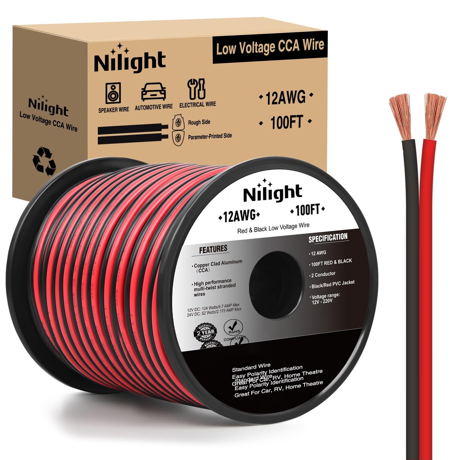 Nilight 12AWG CCA Wire 100FT 🔌