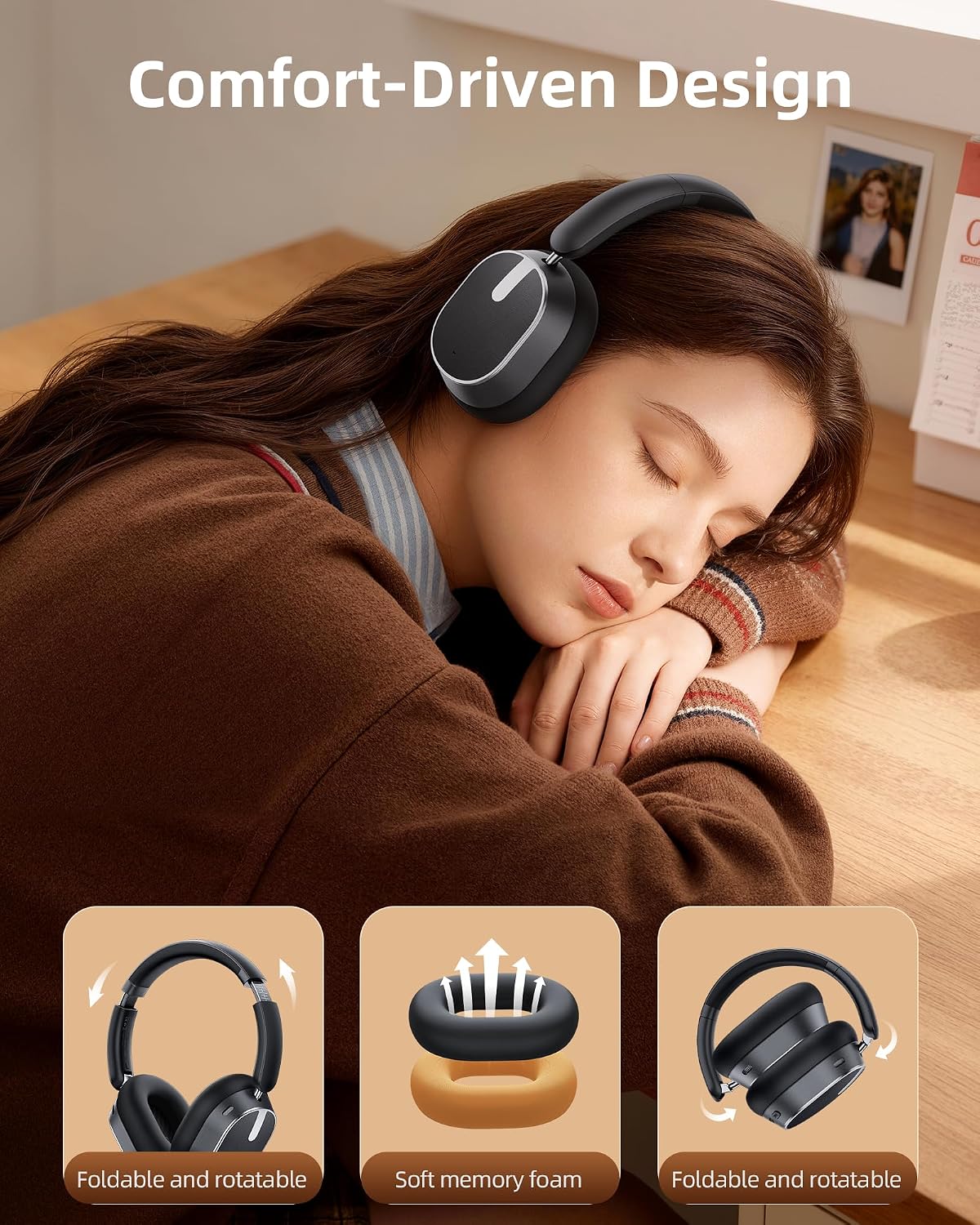 Thumbnail 6 de bmani H2 Over-Ear ANC Headphones, 120-Hour Battery, Bluetooth 6.0, Black