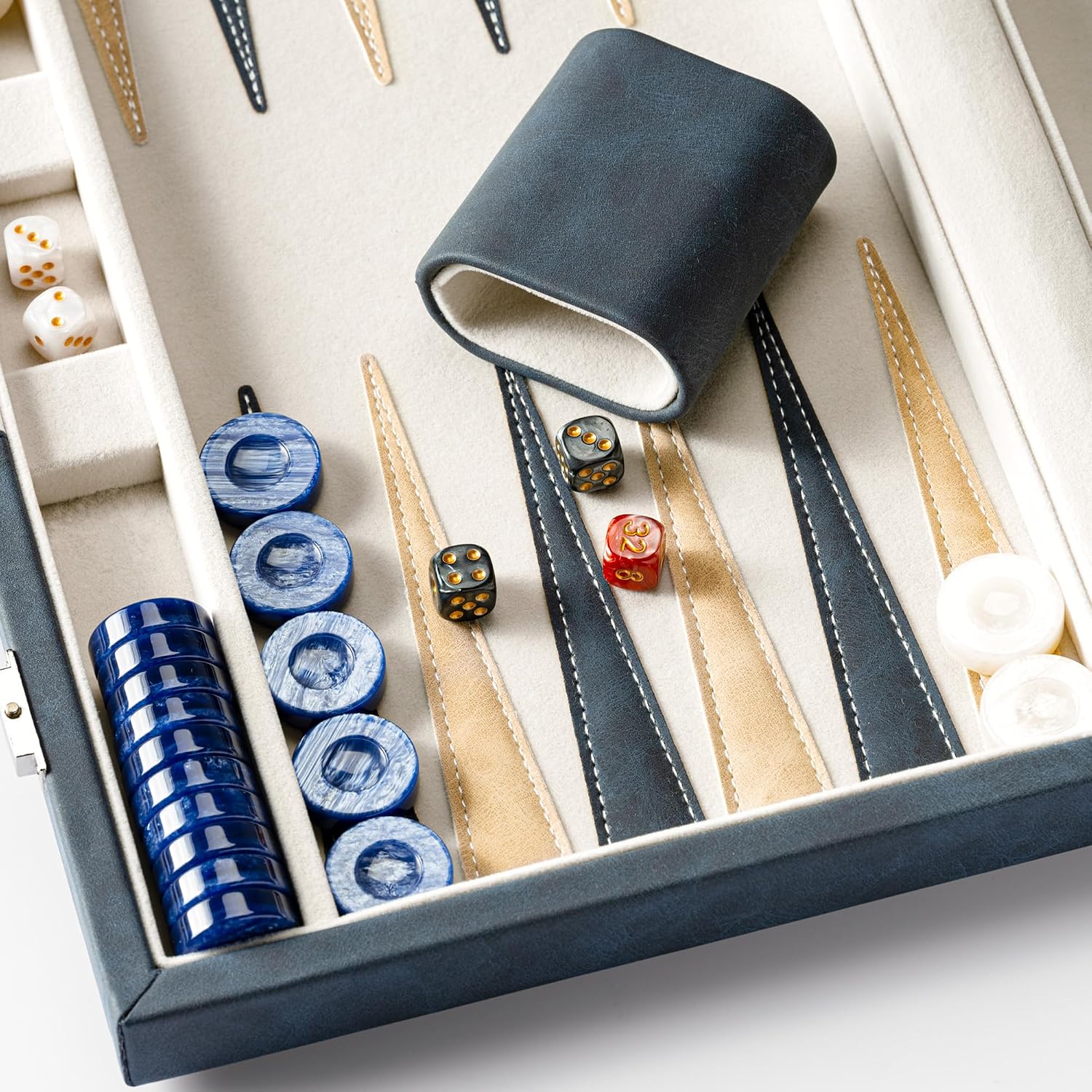 Detalle de Lingle 15-inch Backgammon Set for Adults with Folding Faux Leather Case (Blue)