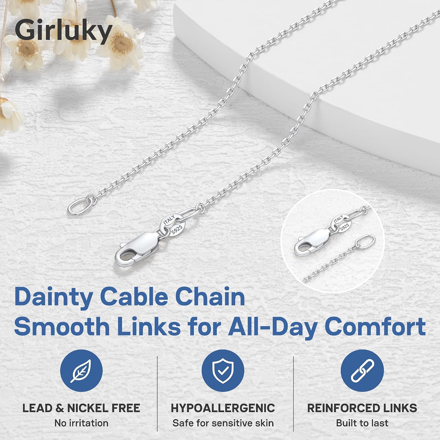 Detalle 2 de Girluky Sterling Silver Chain Necklace, 1.1mm