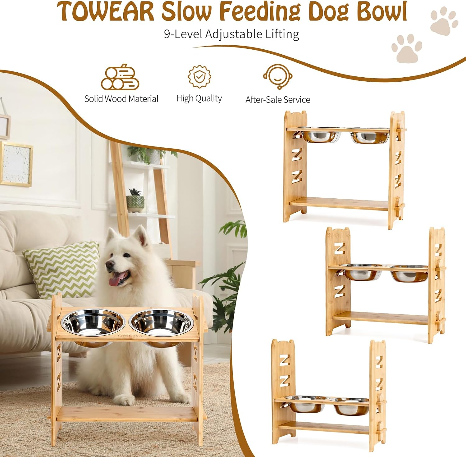 Detalle de Raised dog bowls, 9 level adjustable