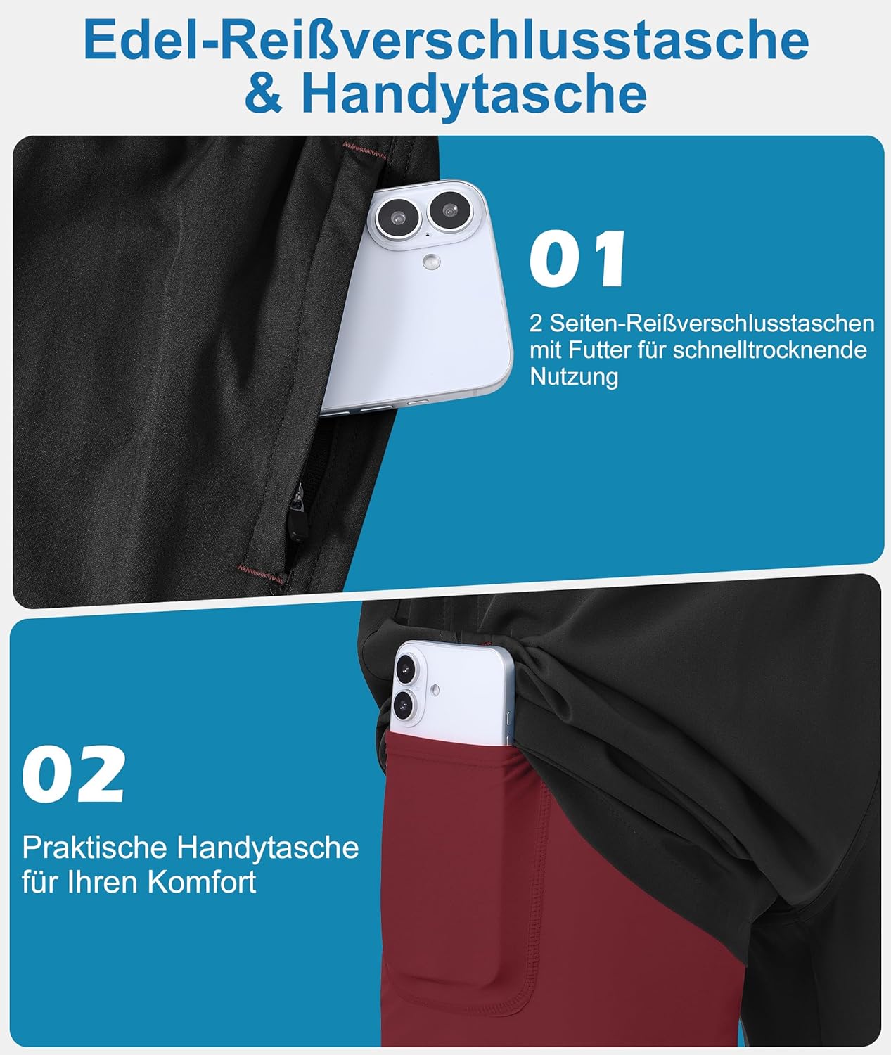Detalle 2 de Zoofly Badehosen Herren – Schnelltrocknende Badeshorts mit Innenfutter, UPF50+ und praktischen Taschen