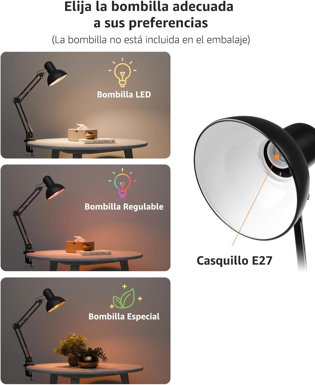 Detalle 2 de Lepro Lámpara Escritorio LED Industrial con Abrazadera