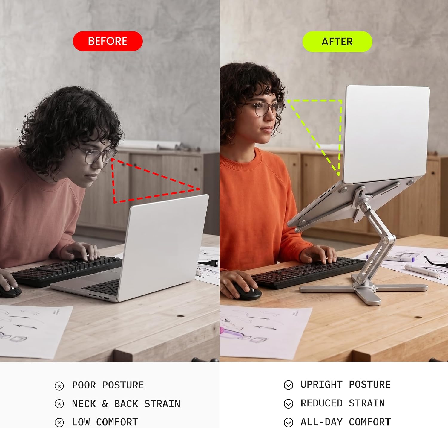 Detalle de STXND Model-X 2.0 Adjustable Laptop Stand, 360° Swivel, Foldable Aluminum