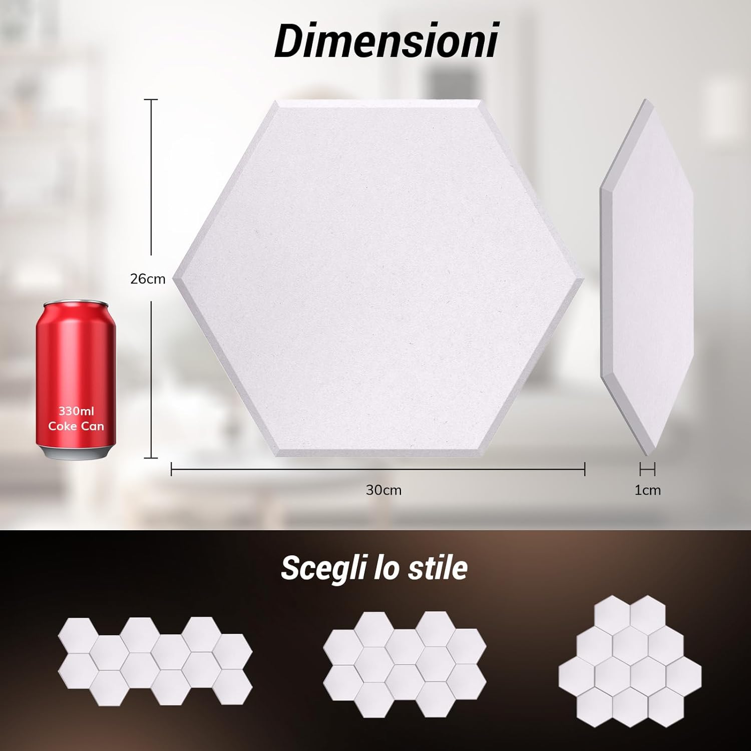 Detalle de TONOR Set di 12 Pannelli Acustici Murali Autoadesivi 30x26x1 cm – Pannello 3D Esagonale ad Alta Densità