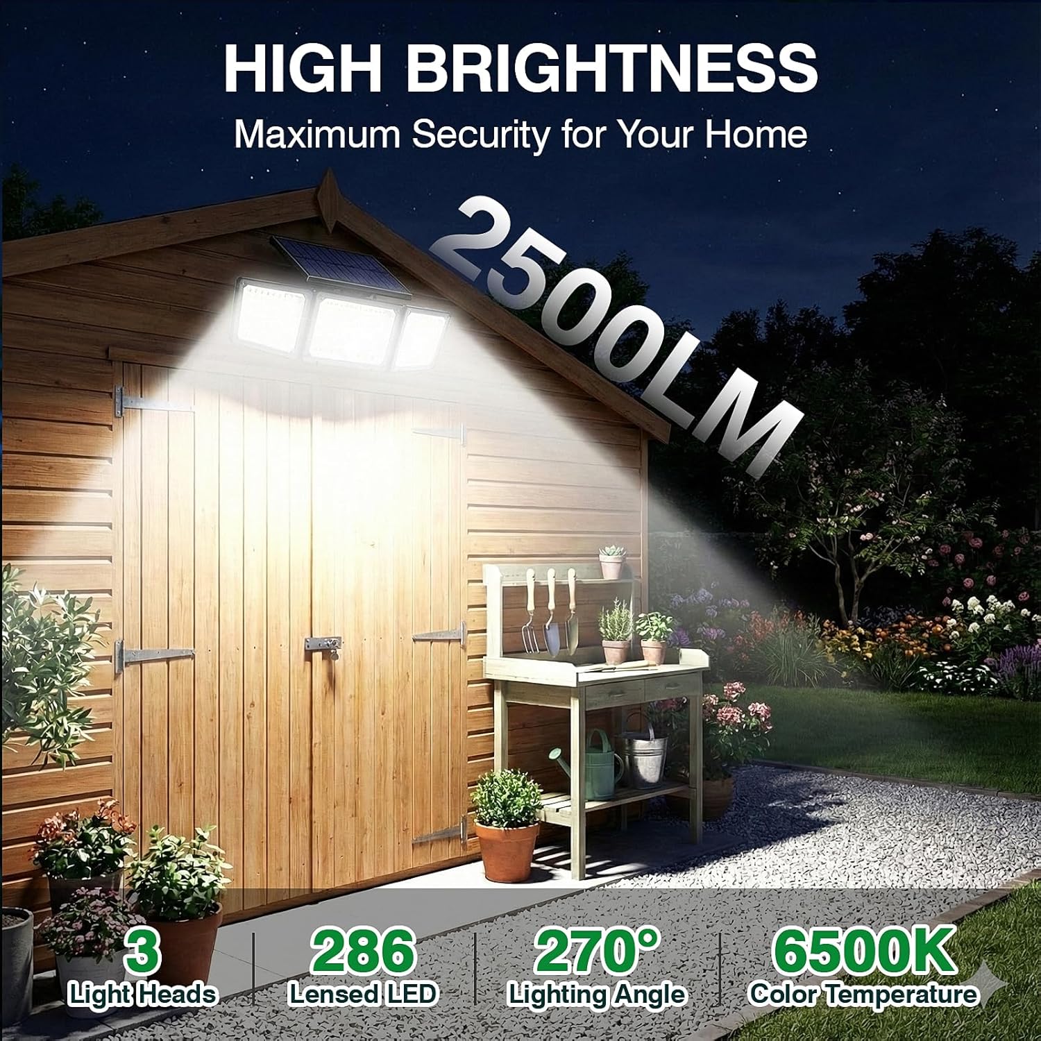 Thumbnail 2 de Claoner Solar Motion Sensor Flood Lights (286 LED, 3500LM) with Power Display & 3-Head Adjustable Design, IP65 (2-Pack)