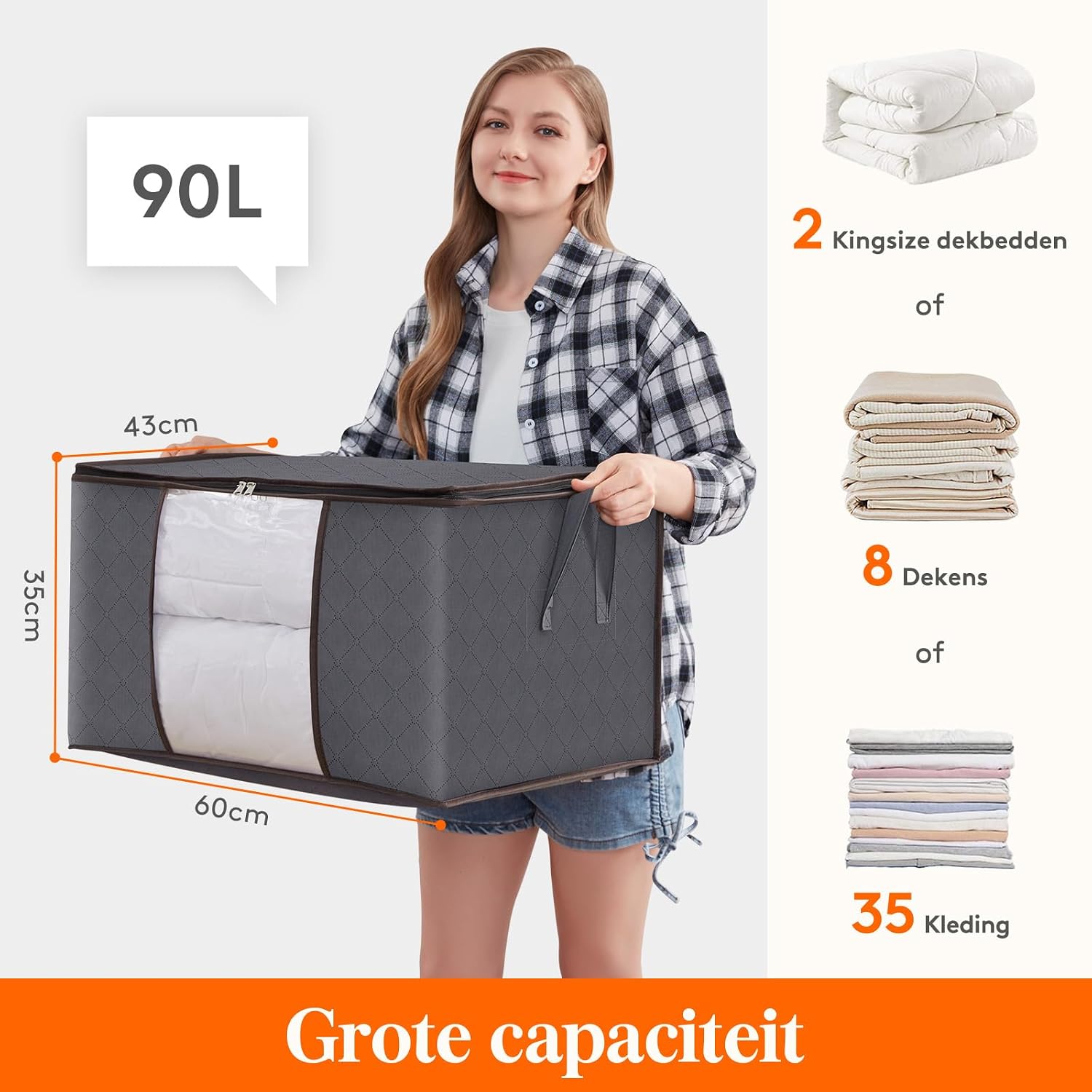 Detalle de Lifewit 3 x 90L opbergtassen voor kleding, opvouwbaar met kijkvenster