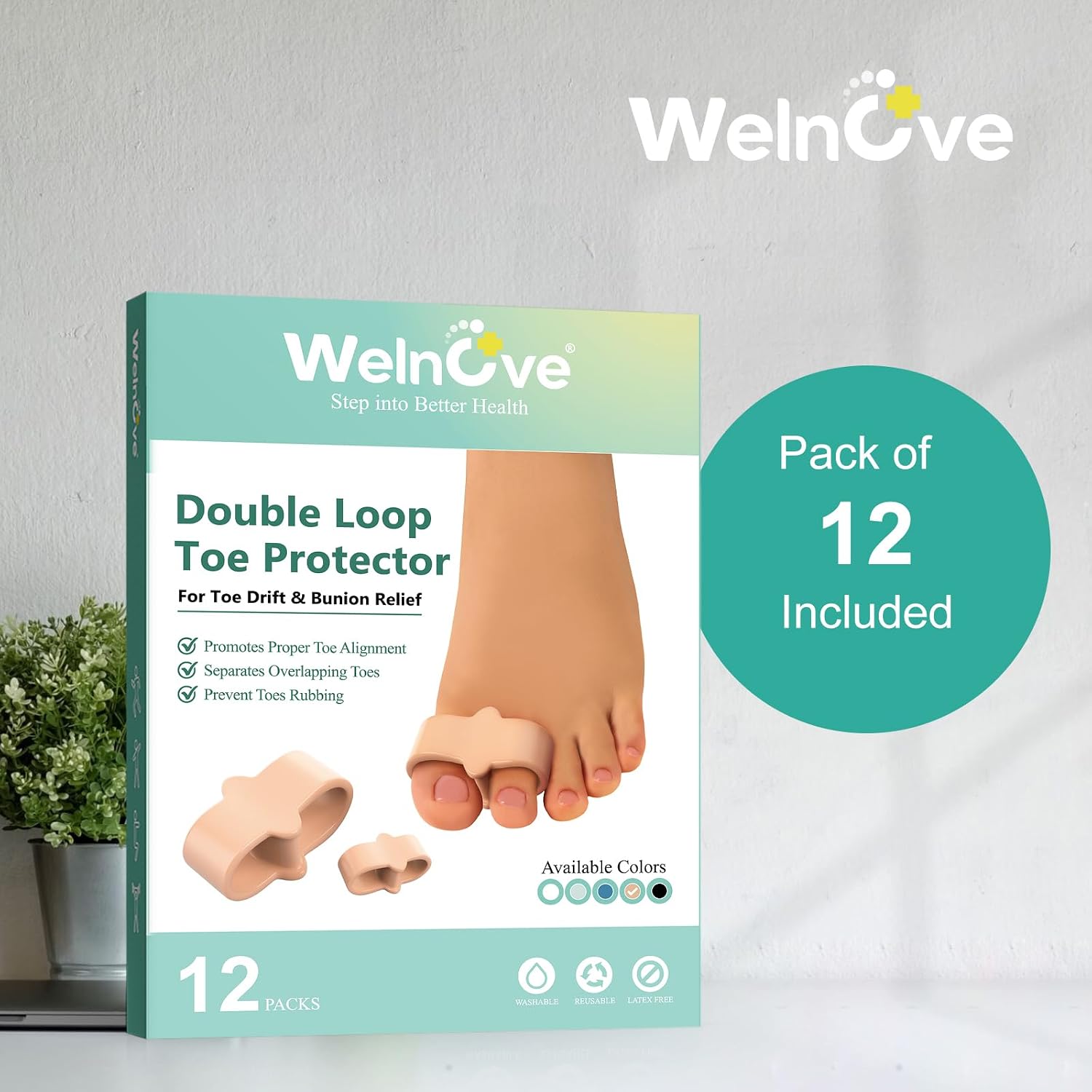Thumbnail 5 de Welnove Bunion Correctors, 12-Pack Gel Toe Separators with Two Loops, Beige