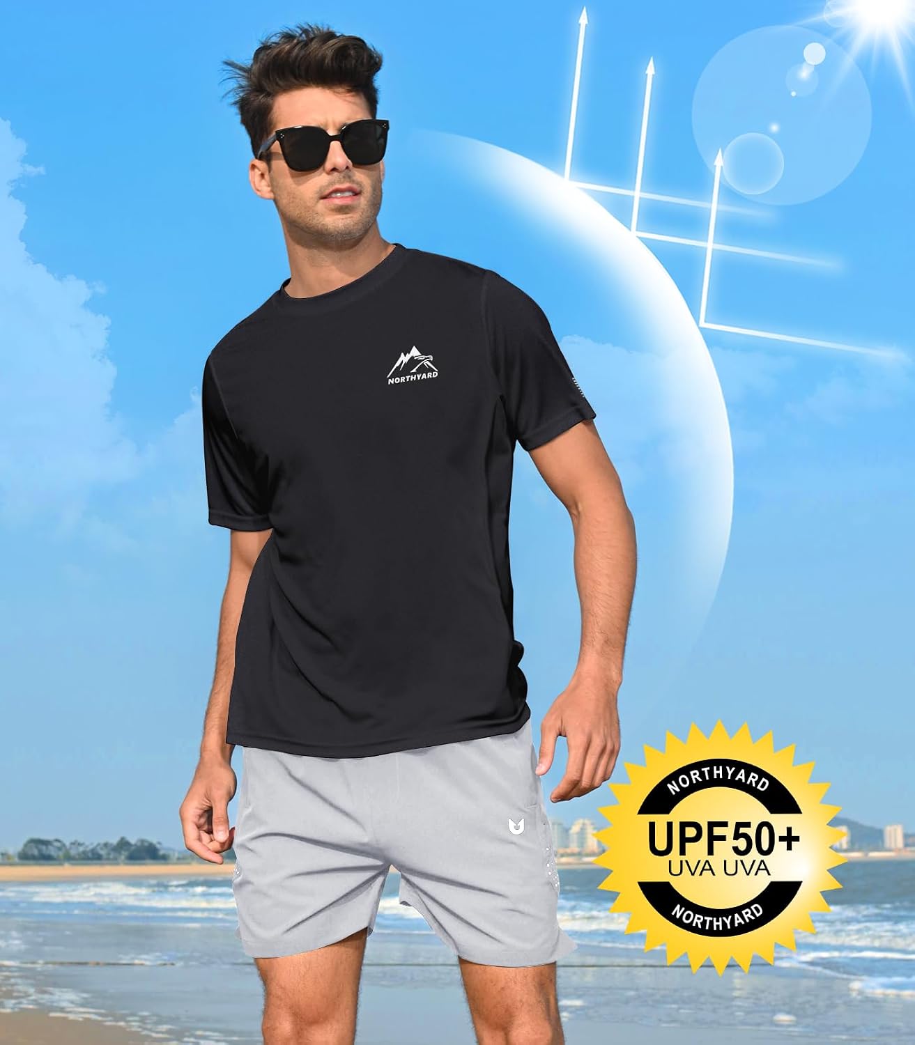 Detalle de NORTHYARD Men's UPF 50+ Sun Protection Short Sleeve Rash Guard
