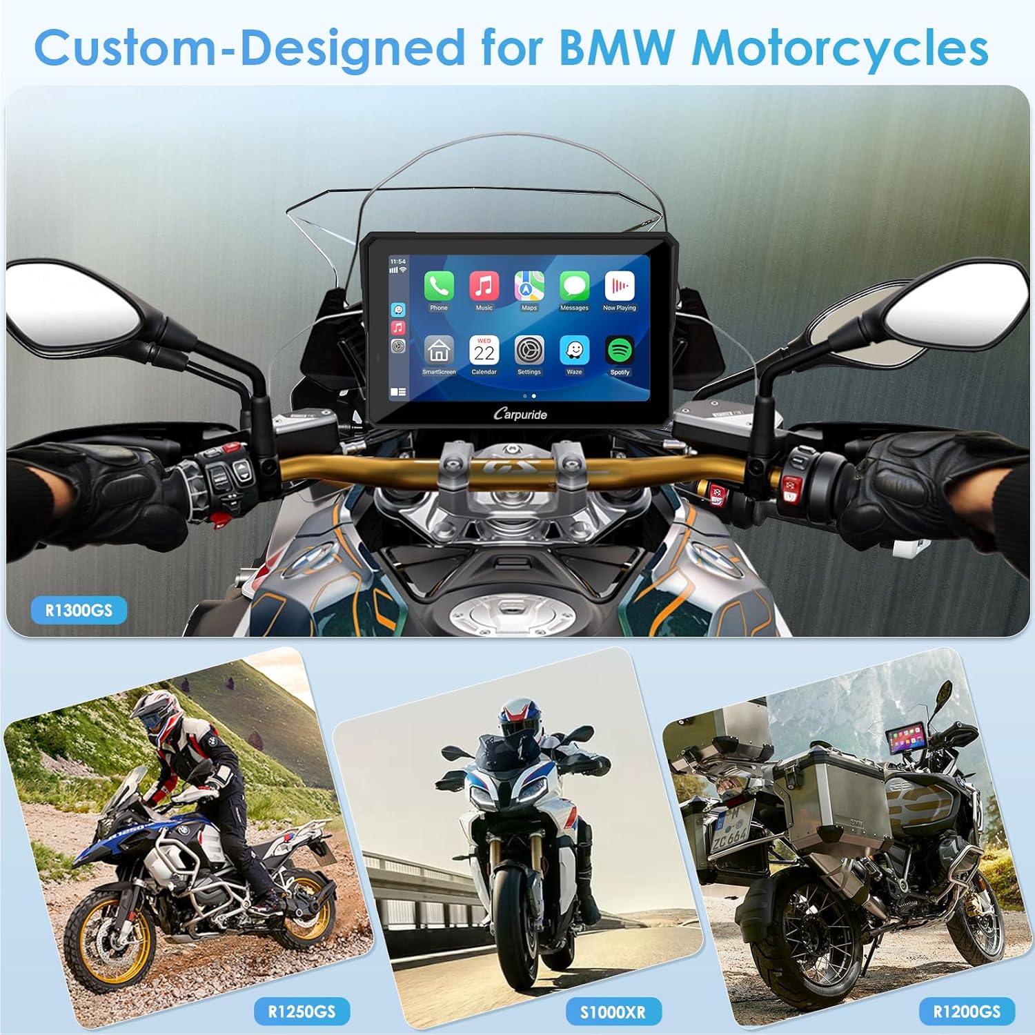 Detalle de Carpuride W702B Pro Motorcycle CarPlay Screen with Custom BMW Mount (7 inch, Wireless CarPlay/Android Auto)