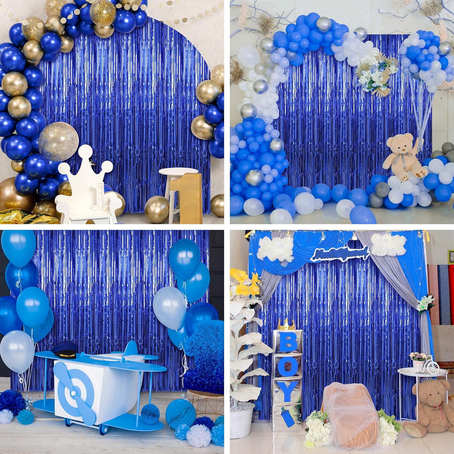 Thumbnail 5 de Crosize 3 Pack Dark Blue Foil Fringe Backdrop Curtains (3.3 ft x 9.9 ft each)