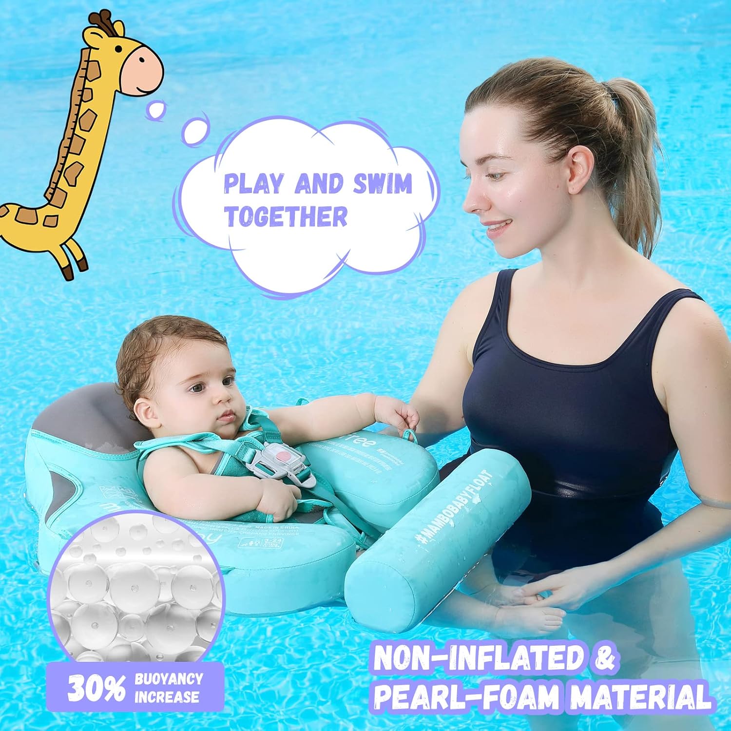 Detalle de GENTEACO Mambobaby Baby Swim Float with Canopy: Non-Inflatable, Safe & Sun-Shielded for 3–24 Months