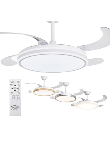 Detalle de JARDIN202 - Ventilador de Techo con Aspas Retráctiles, Motor DC y Luz LED Regulable