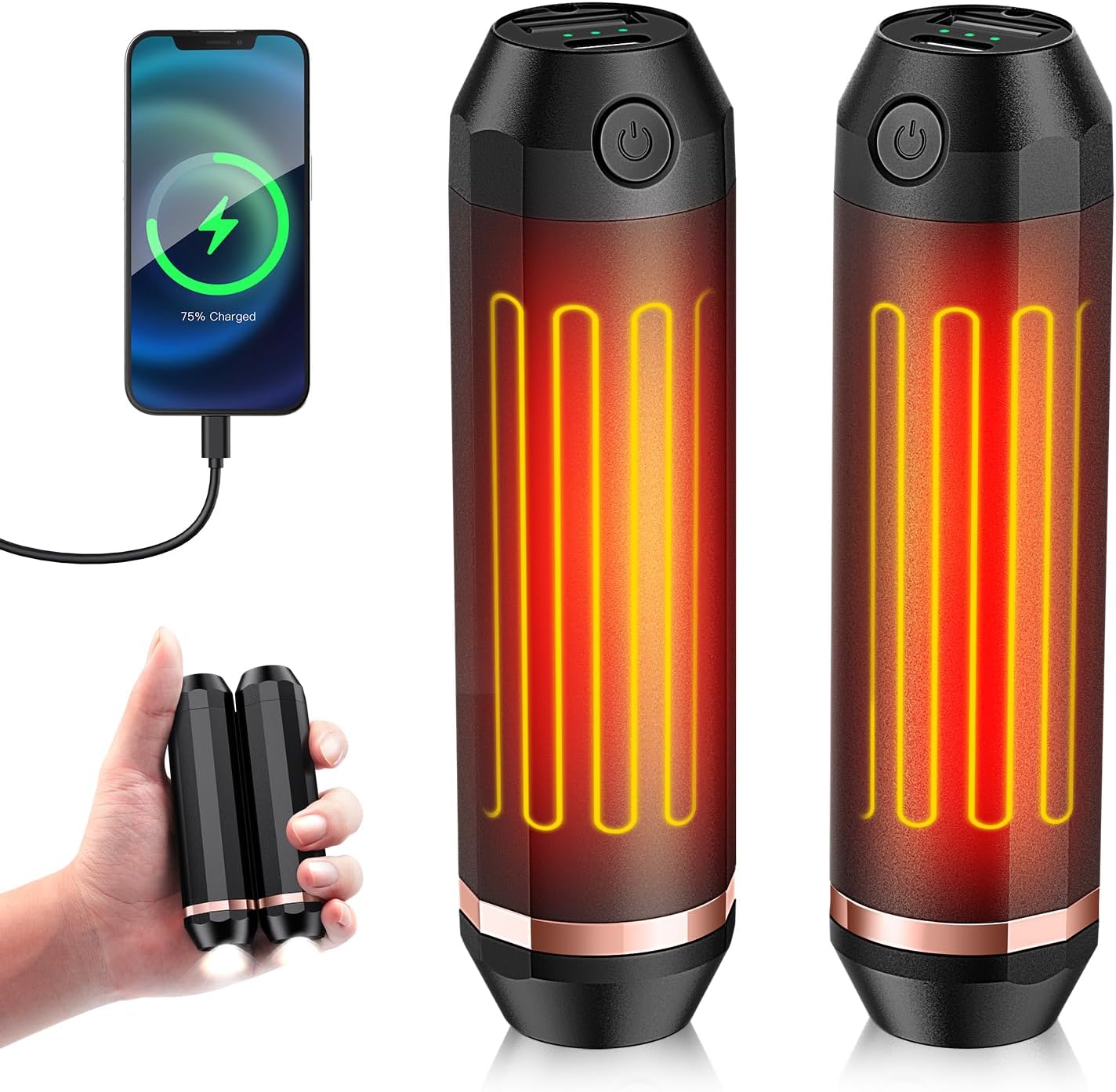 2-Pack Rechargeable Hand Warmer 10000mAh with 3 Heat Levels