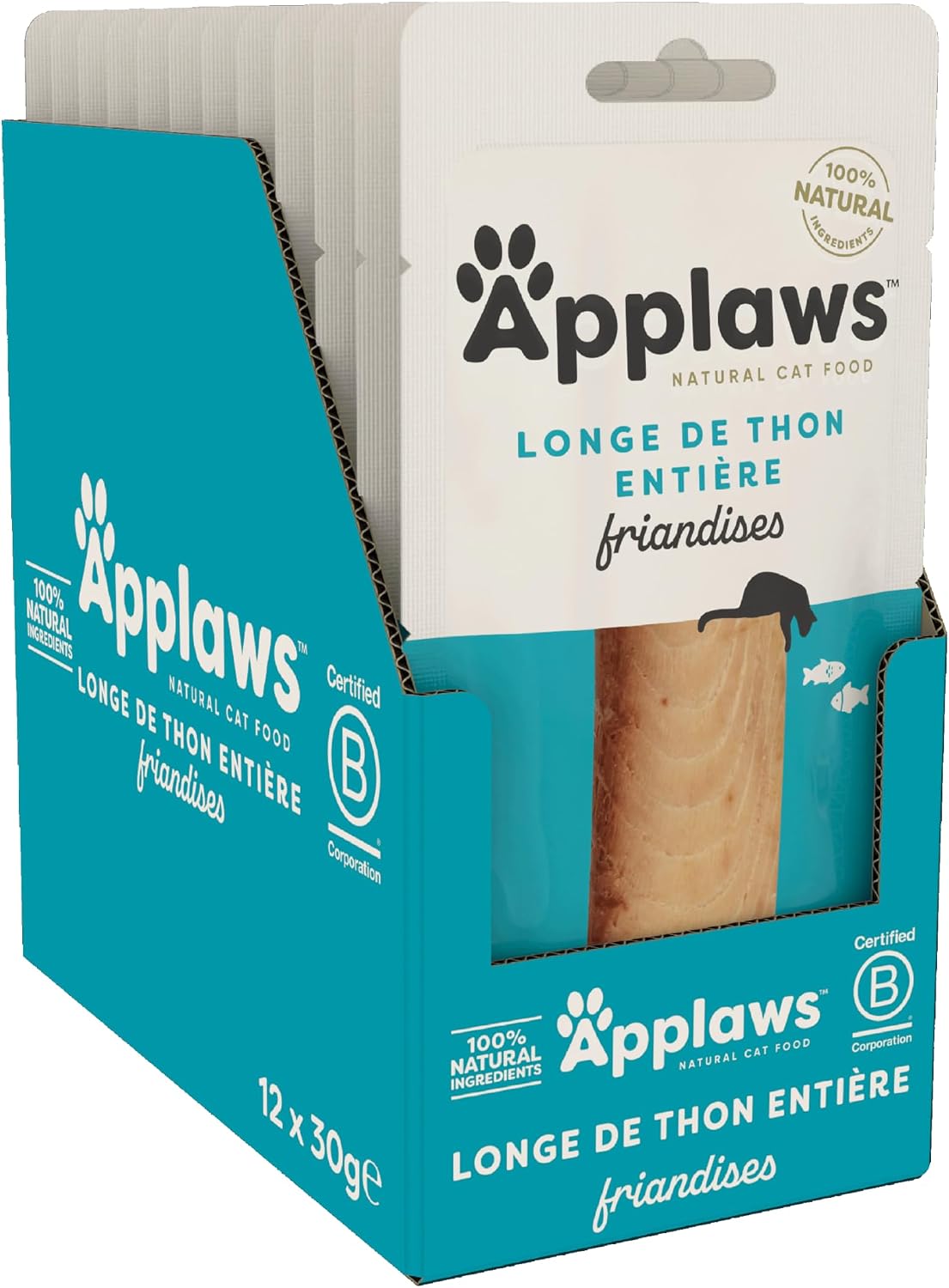 Detalle 2 de Applaws: Friandise naturelle 100% thon entier pour chatons et chats – lot de 12 sachets de 30 g