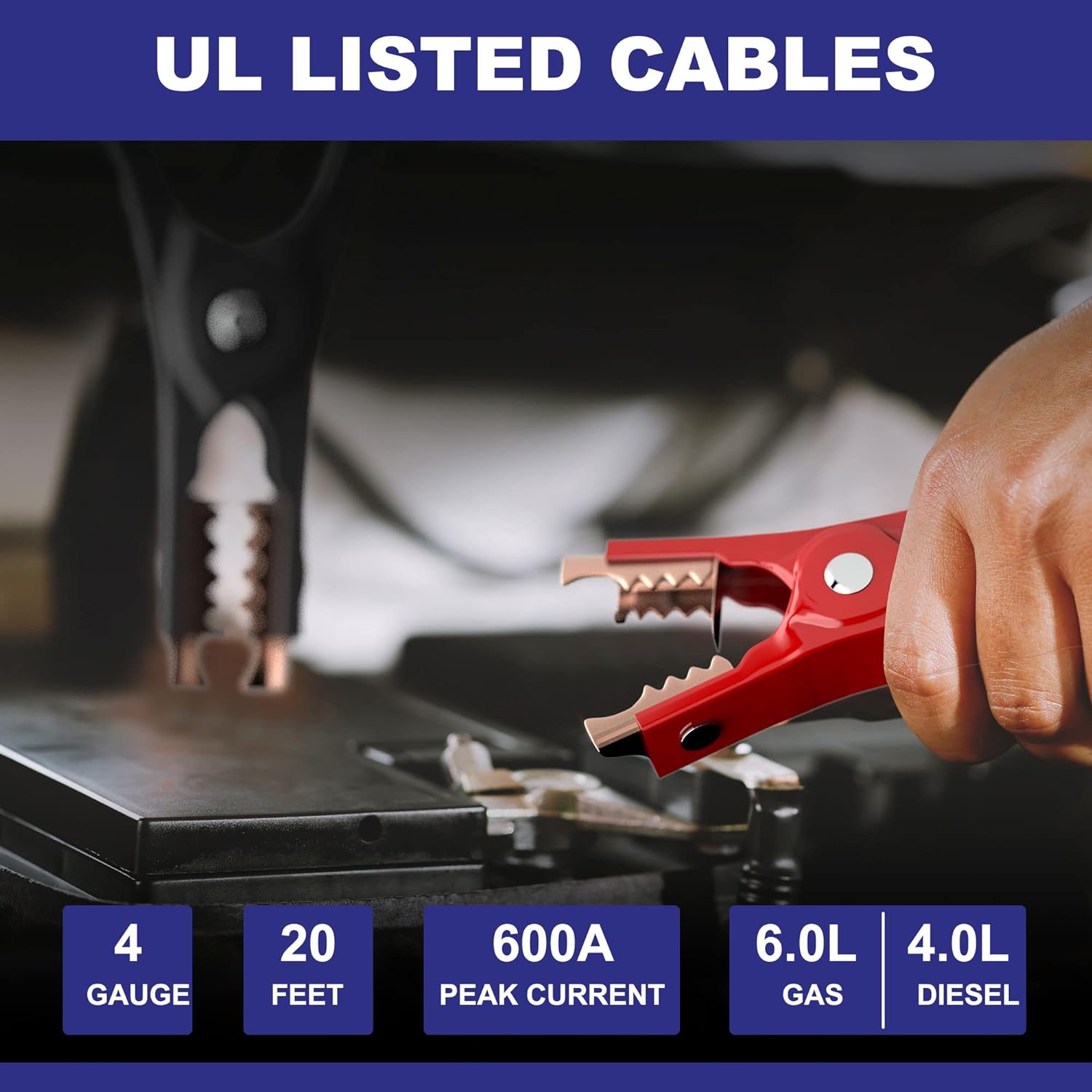 Thumbnail 3 de EXTRESPO Heavy Duty Jumper Cables (4 Gauge, 20 Feet) 600Amp Boost Kit for 12V Cars, SUVs & Trucks