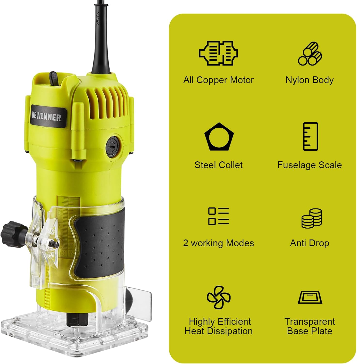 Thumbnail 5 de DEWINNER Electric Palm Router Tool: Compact 1/4 Shank with Transparent Base and 12‑Piece Bit Set