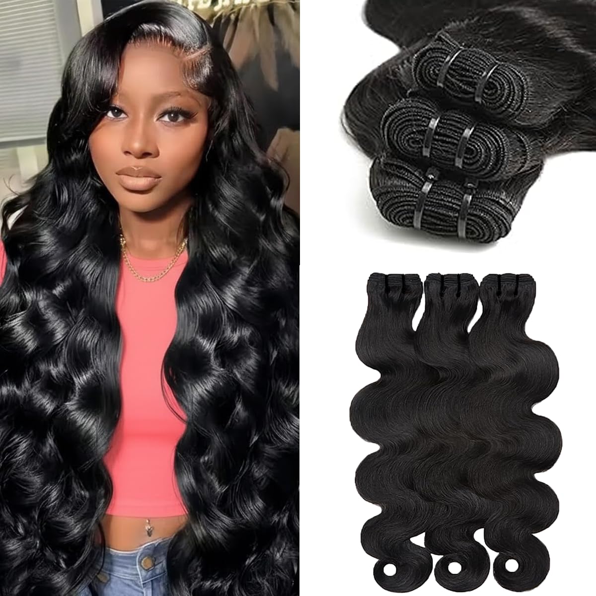 Thumbnail 6 de 14A Raw Human Hair Bundles (18 20 22 24 Inch) Brazilian Virgin Body Wave, 100% Unprocessed, 4 Bundles