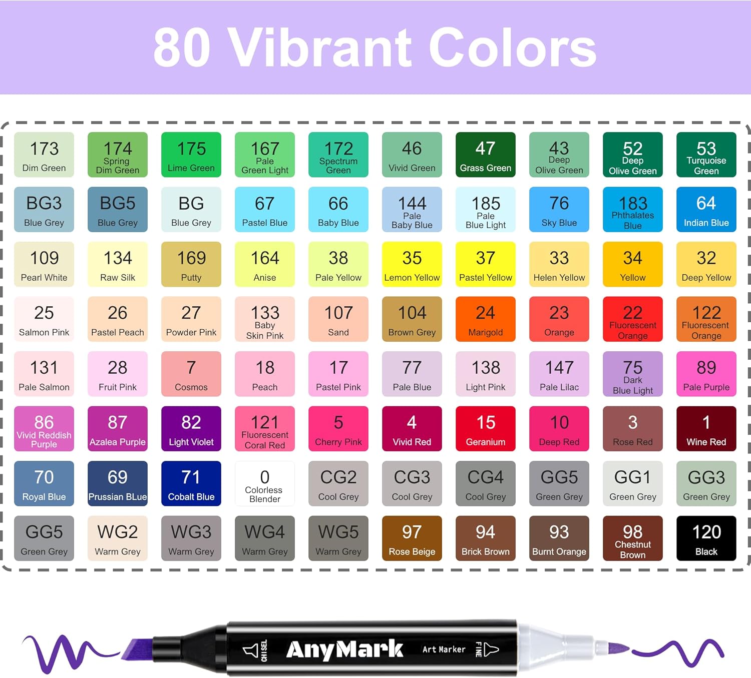 Thumbnail 4 de AnyMark Feutres à Alcool Professionnels – 80 couleurs, double pointe pour dessin et coloriage