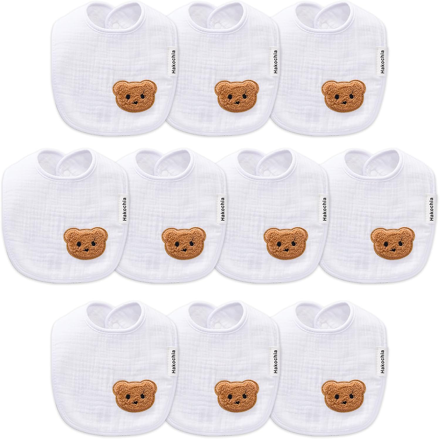 Detalle de Hakochia Muslin baby bibs 10-pack