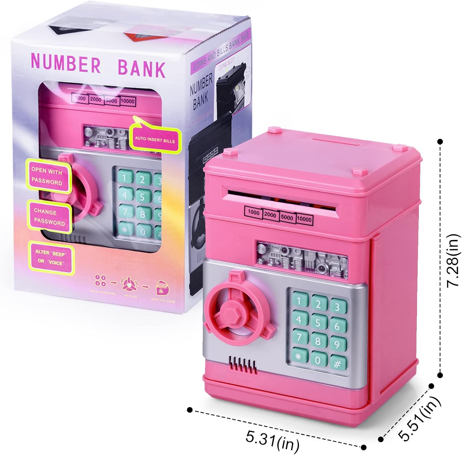 Thumbnail 5 de Highttoy HU-XI-201 elektronische kinderspaarpot met wachtwoord, geldinvoer en muntgleuf