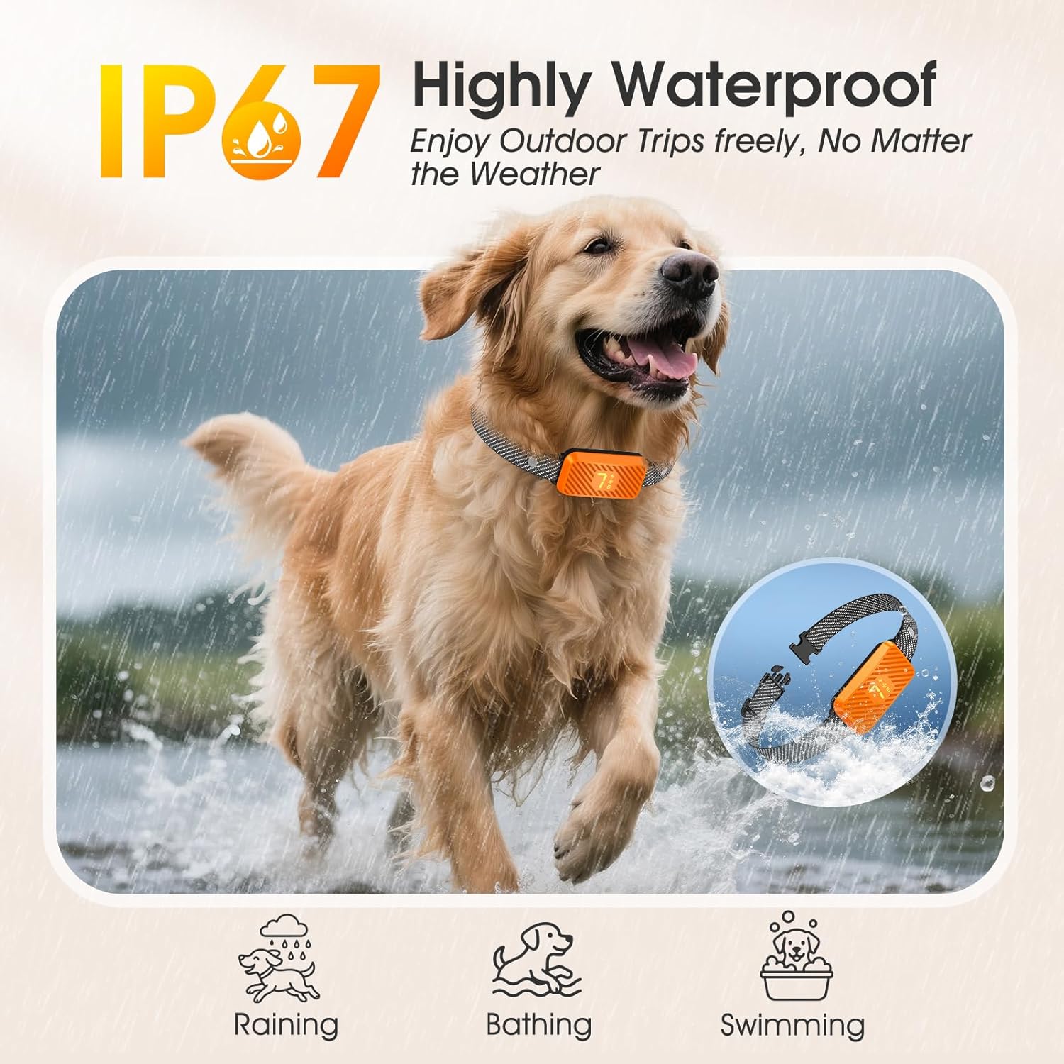 Detalle 2 de KJKZO Smart Bark Collar (Rechargeable, Waterproof IP67) with 7 Sensitivity Levels for Small to Large Dogs — Neon Orange