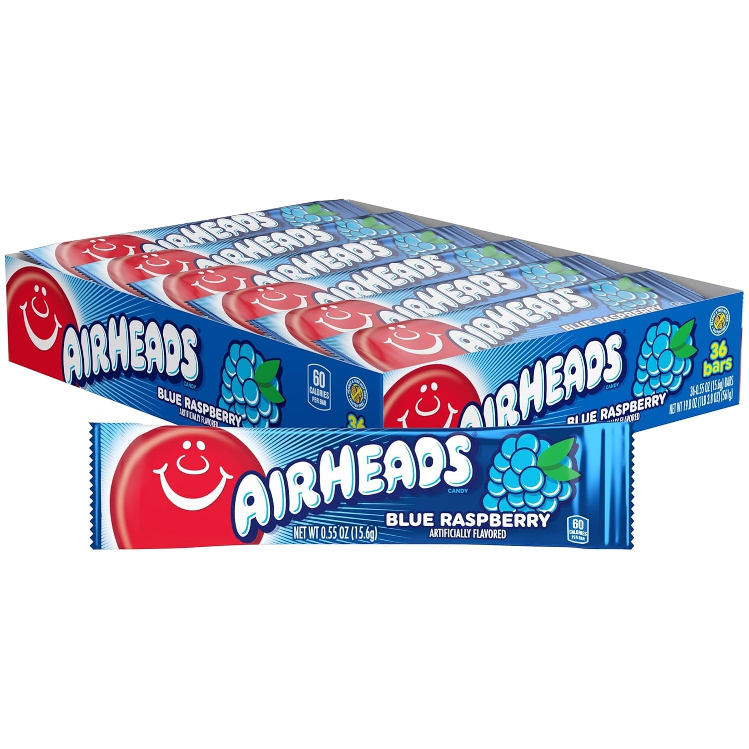 Detalle de Airheads 73390002206 Blue Raspberry Taffy Candy Bars, 36 Count