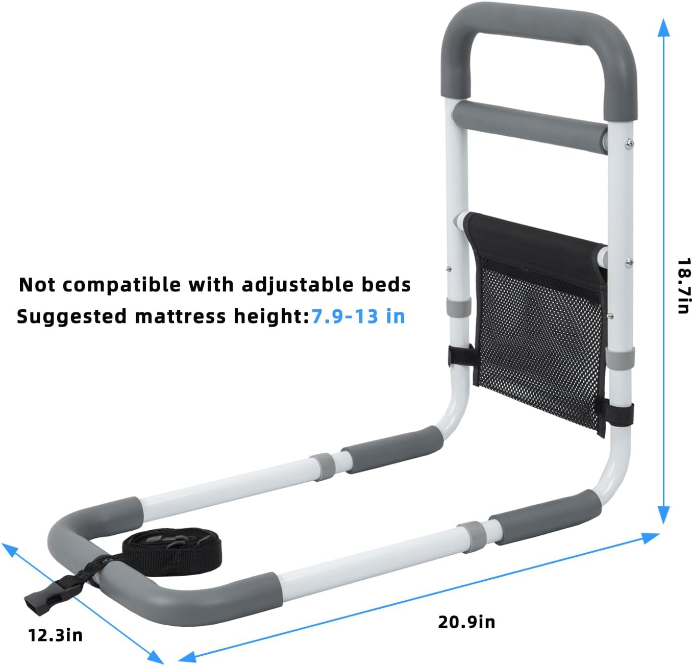 Detalle de YrHeiper XCL-6602 Bed Assist Rail, Metal Frame, Non-Slip Grip and Storage Pocket