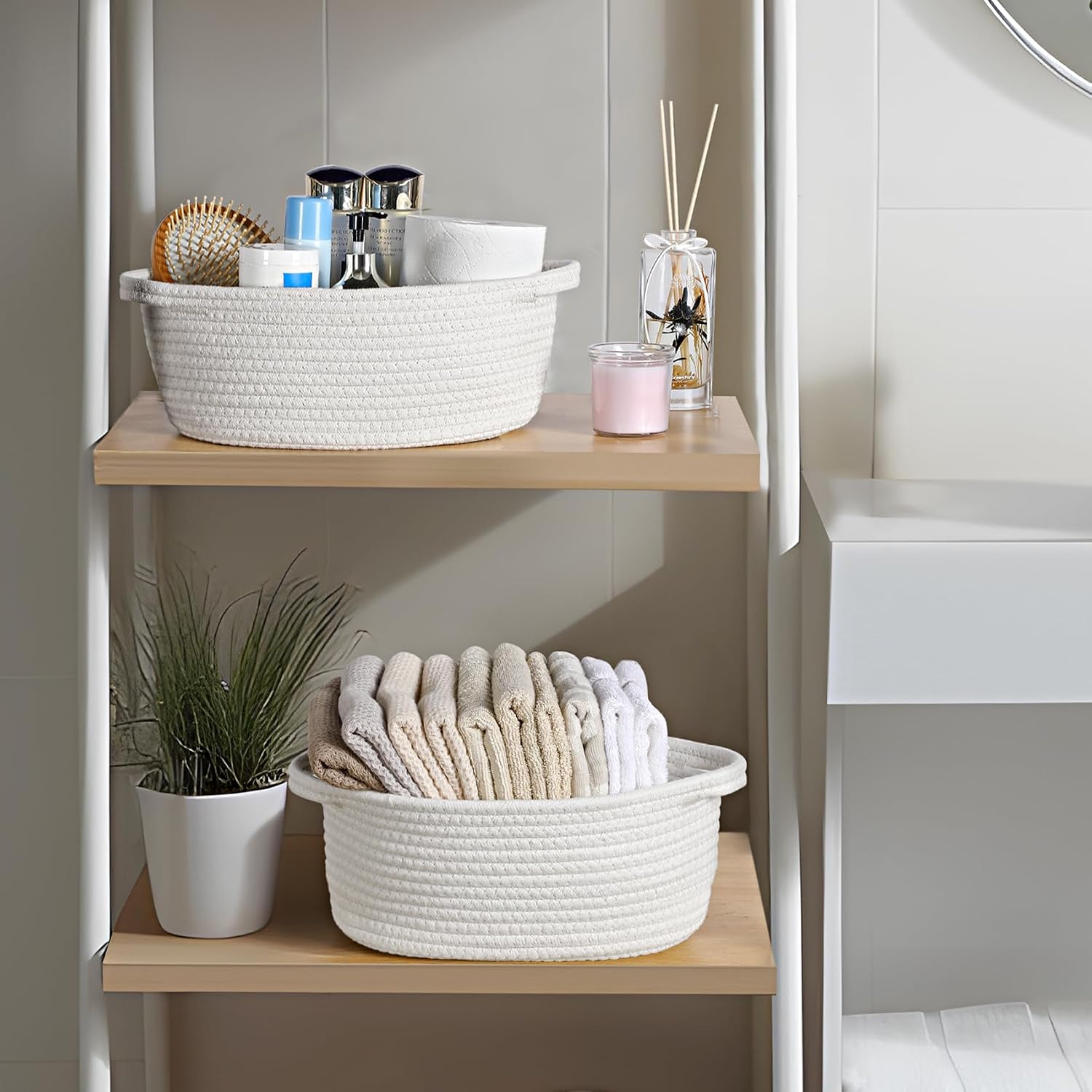 Detalle 1 de LANDNEOO 8-Pack Woven Cotton Rope Baskets with Gift Bags and Ribbons, White