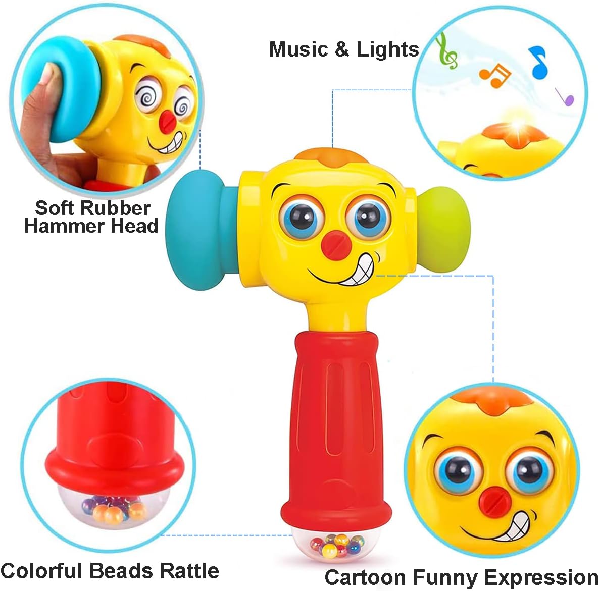 Detalle 2 de HOLA musical hammer rattle toy for 12–18 months – lights, sounds & learning modes