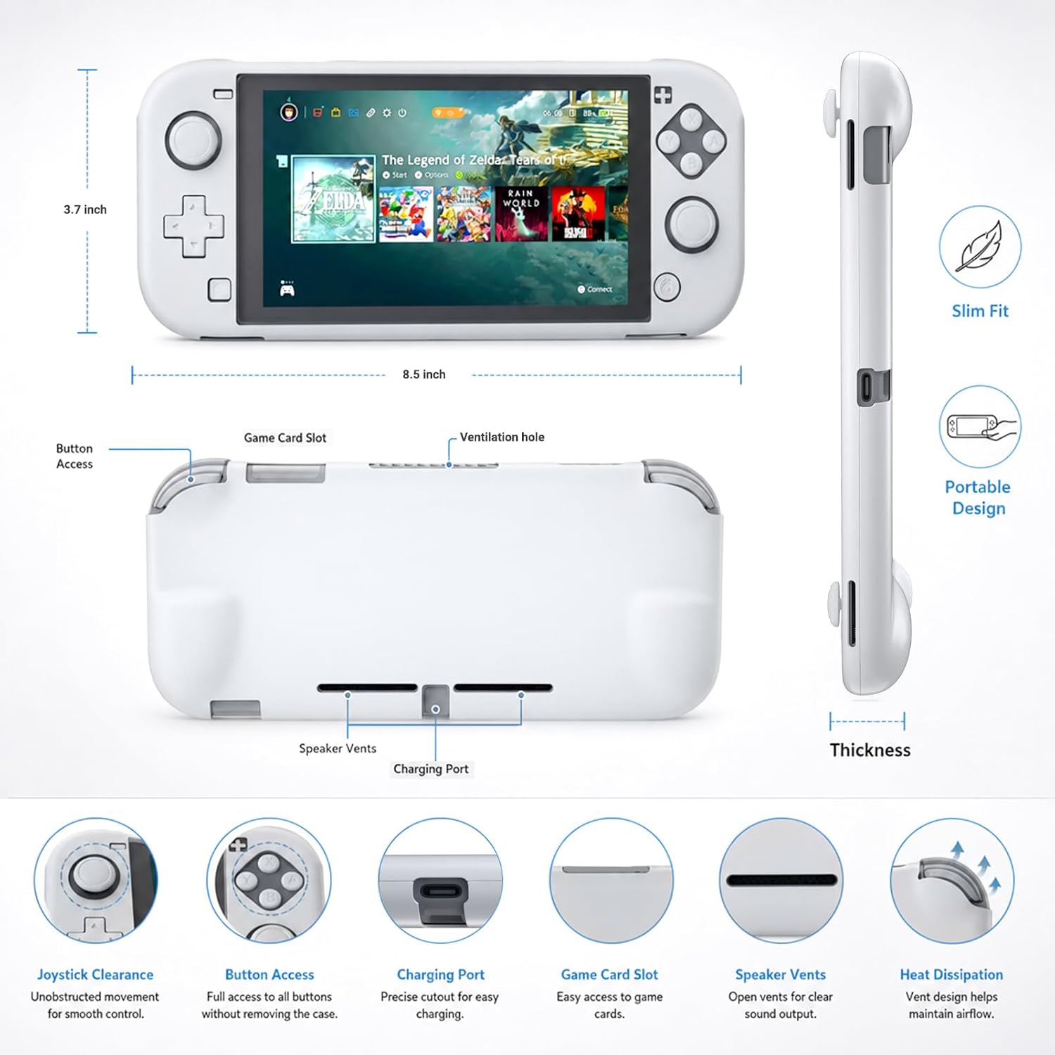 Thumbnail 3 de NANANINO 01 Nintendo Switch Lite Grip Case, White Hard Shell with Ergonomic Handles