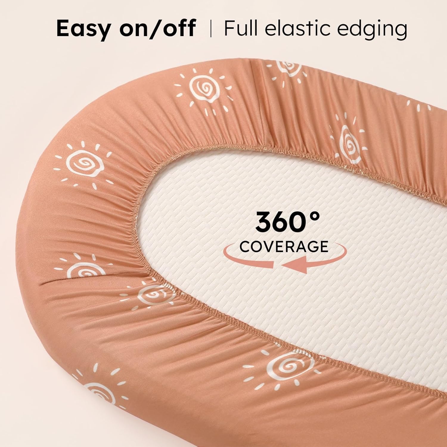 Thumbnail 5 de FIEMOL Baby Moses Basket Sheets – 81x41 cm, 3‑Pack Fitted Pram Sheets (Orange Sun Rainbow)