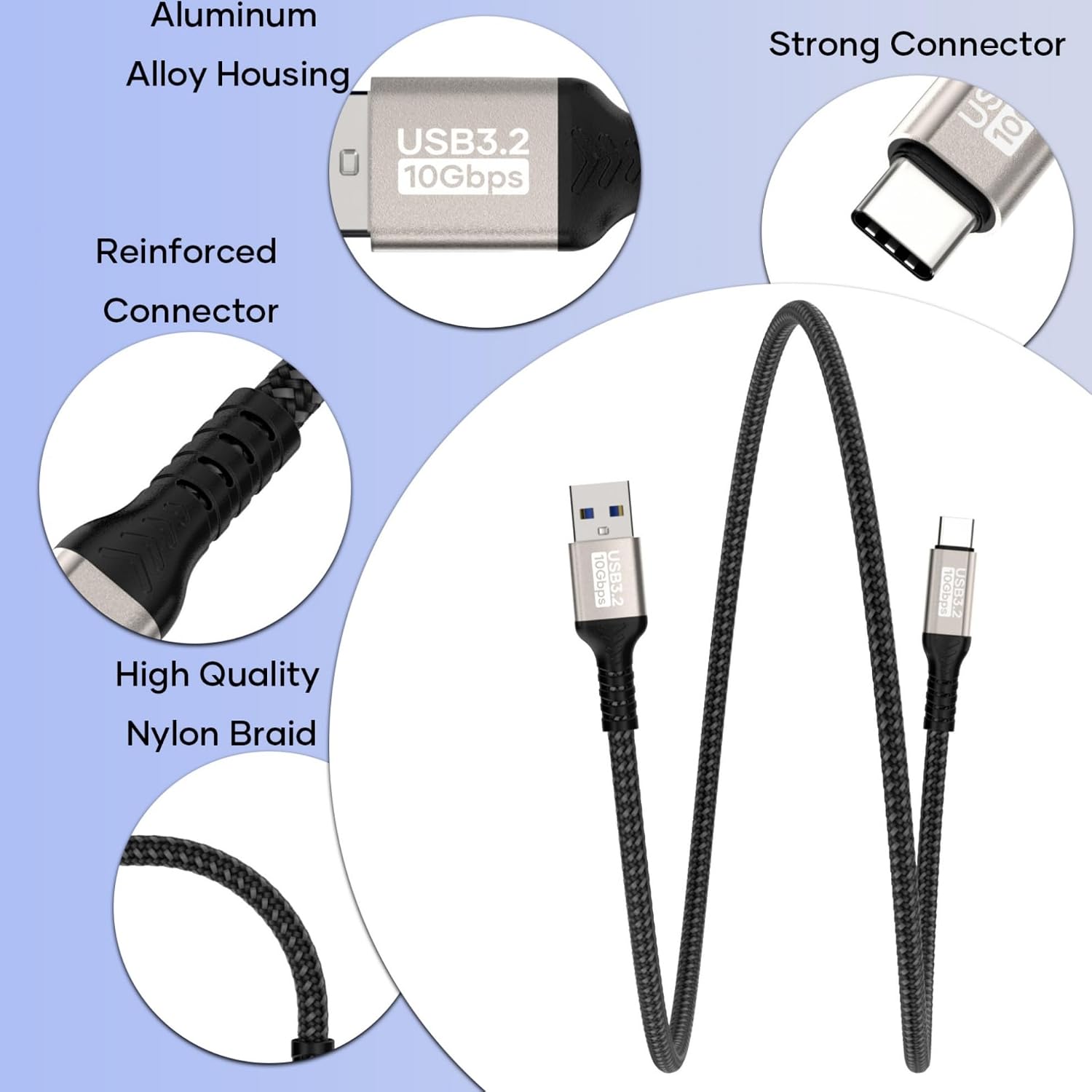 Thumbnail 4 de USB A to USB C Cable 2m: 10Gbps Data Transfer & 3A Fast Charge