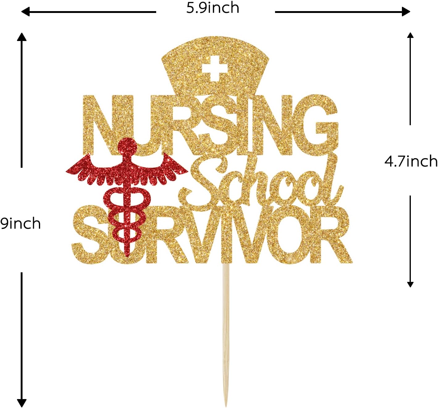 Detalle 2 de Nursing School Survivor Cake Topper, Gold Glitter