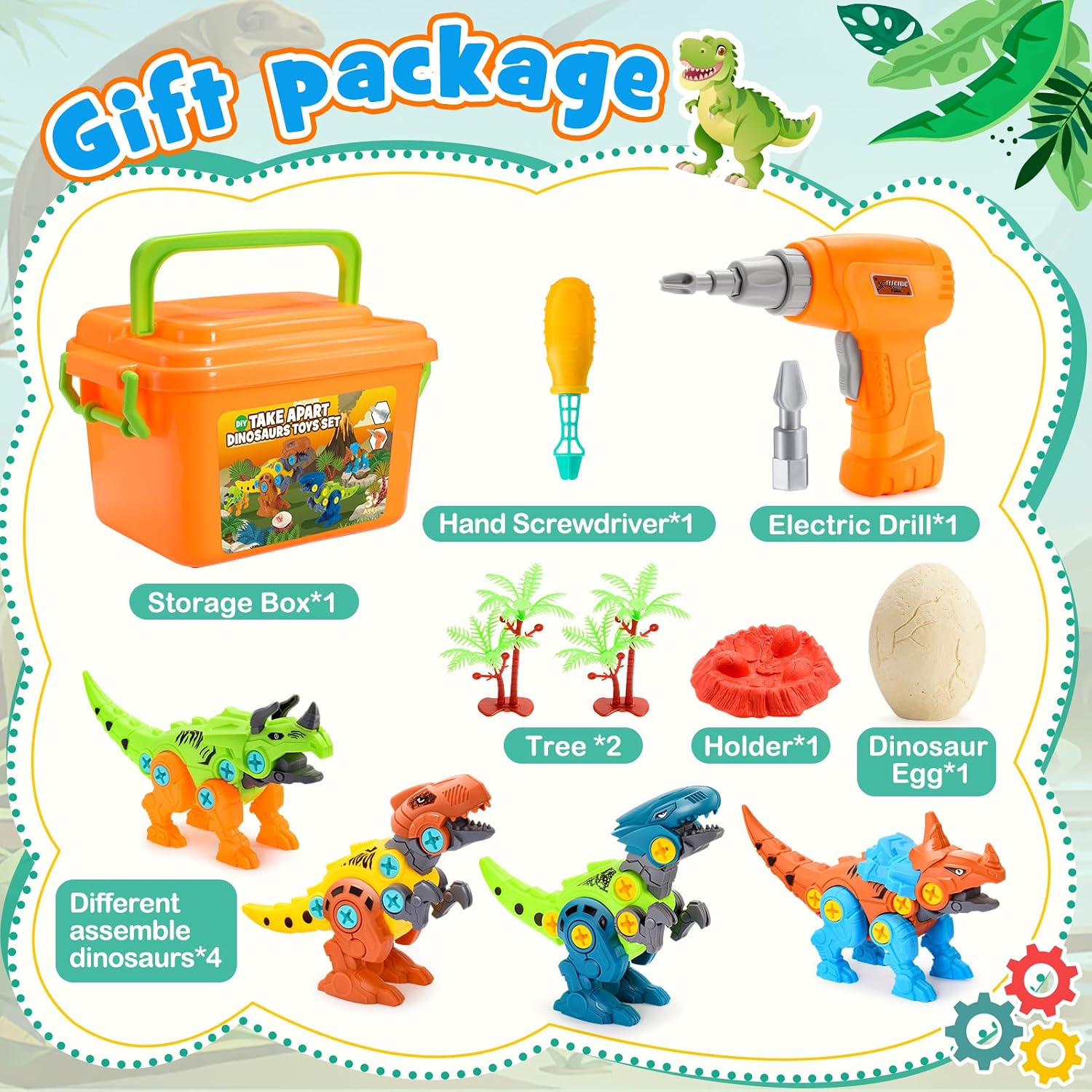 Detalle de Toyzey Dinosaur Electric Drill DIY toy set (age 3–9) with storage box
