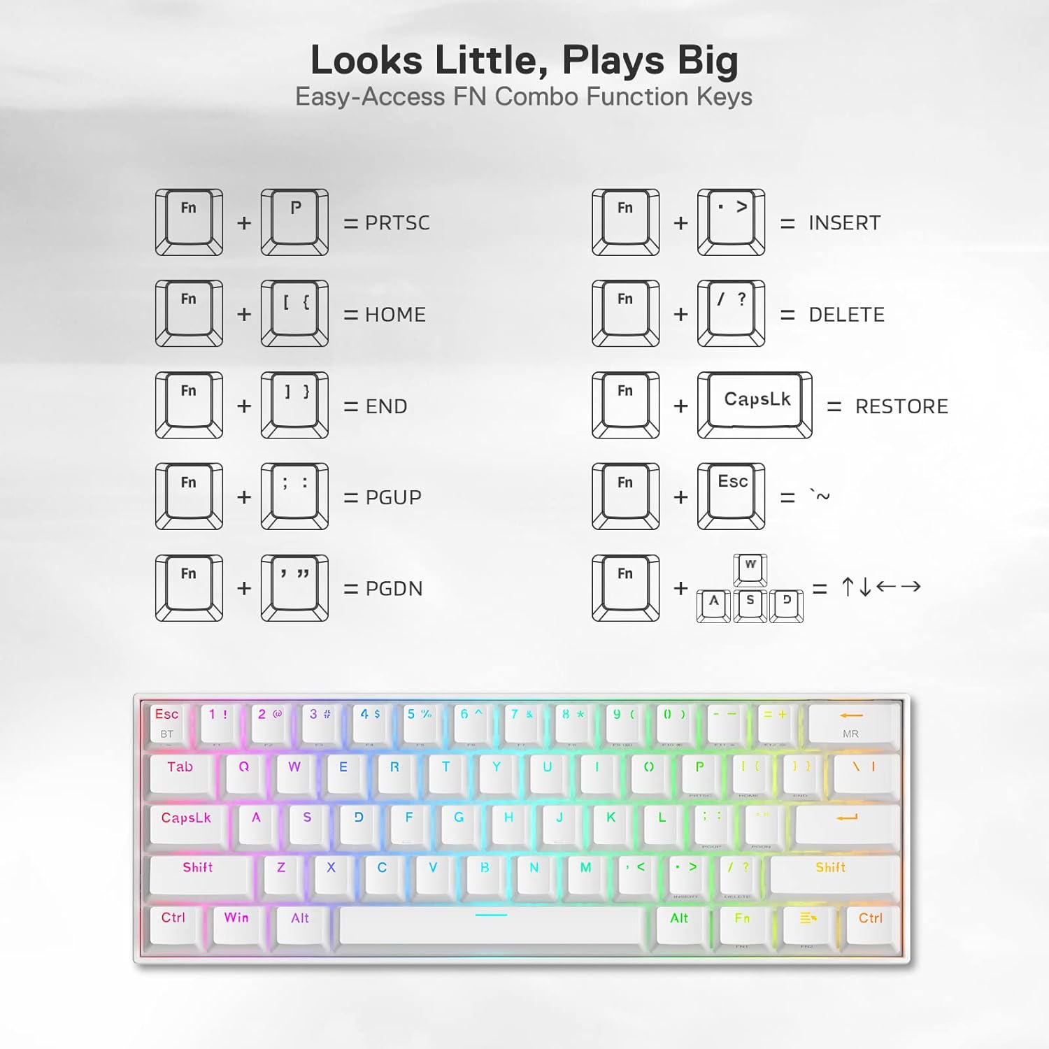 Thumbnail 1 de Redragon K530 Draconic PRO tastiera meccanica RGB compatta al 60% (61 tasti) tri-mode Bluetooth/2,4 GHz con hot-swap