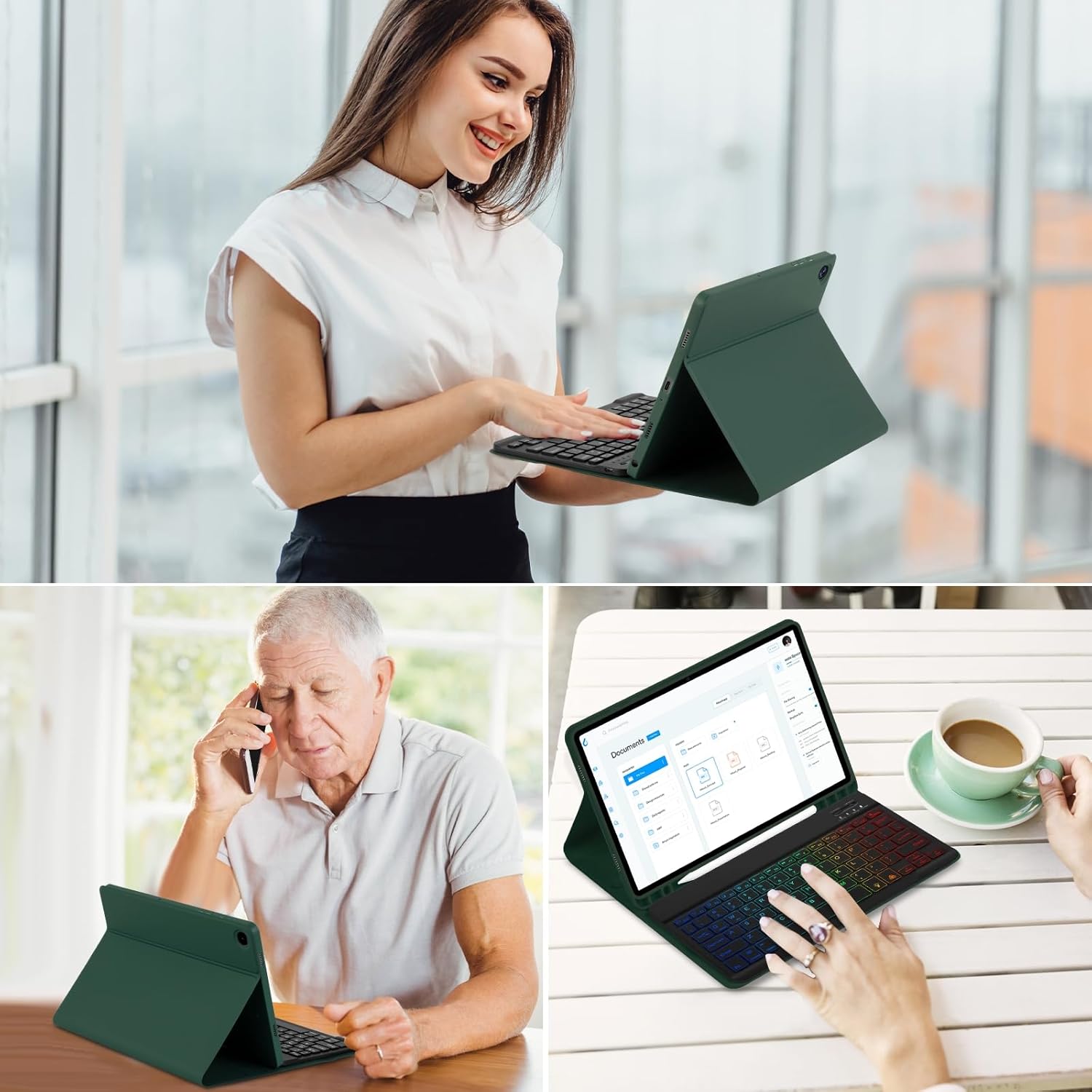 Thumbnail 6 de EAMPANG Keyboard Mouse Case for Samsung Galaxy Tab A11+ / A9+ (11-inch, 2023/2025) — Dark Green Detachable RGB Keypad Cover