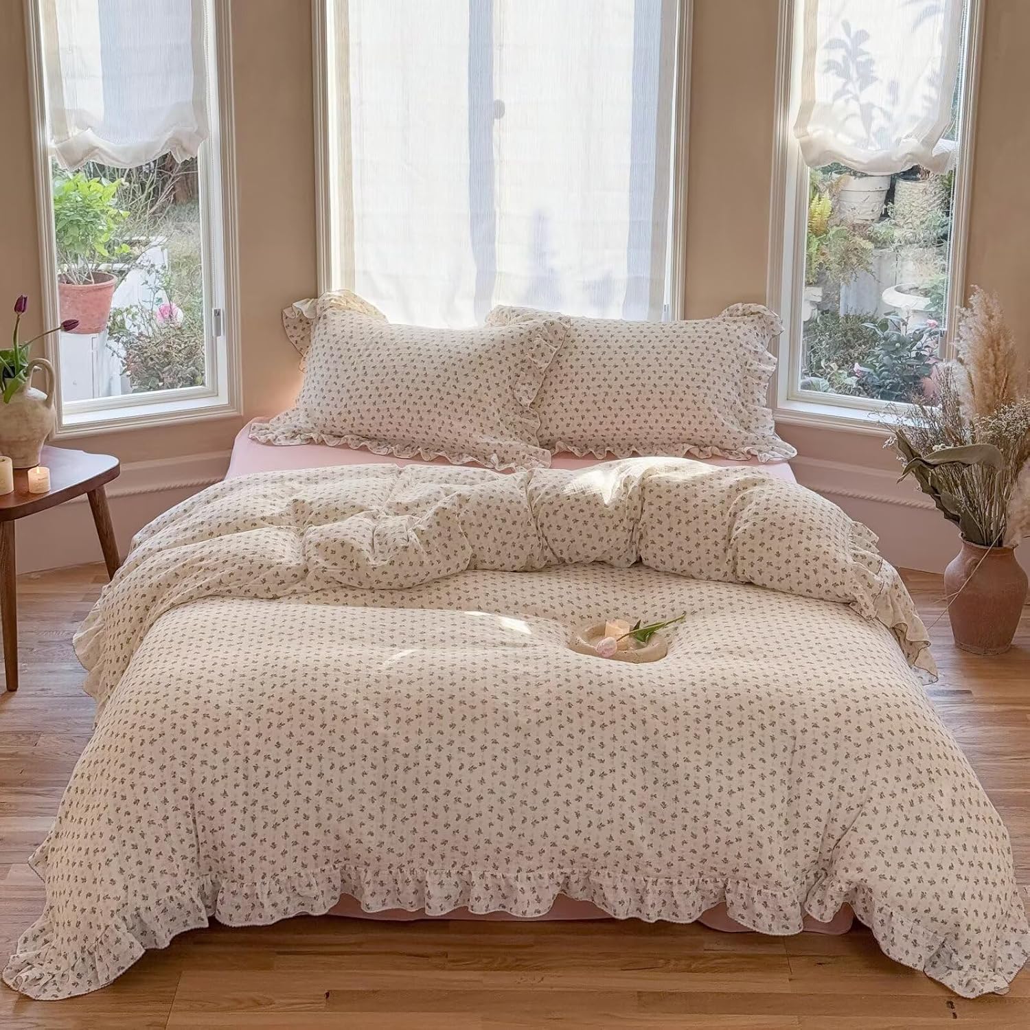 Detalle de BuLuTu BLT-KID-ST-BL-T Twin Muslin Cotton Duvet Cover Set, Floral Print