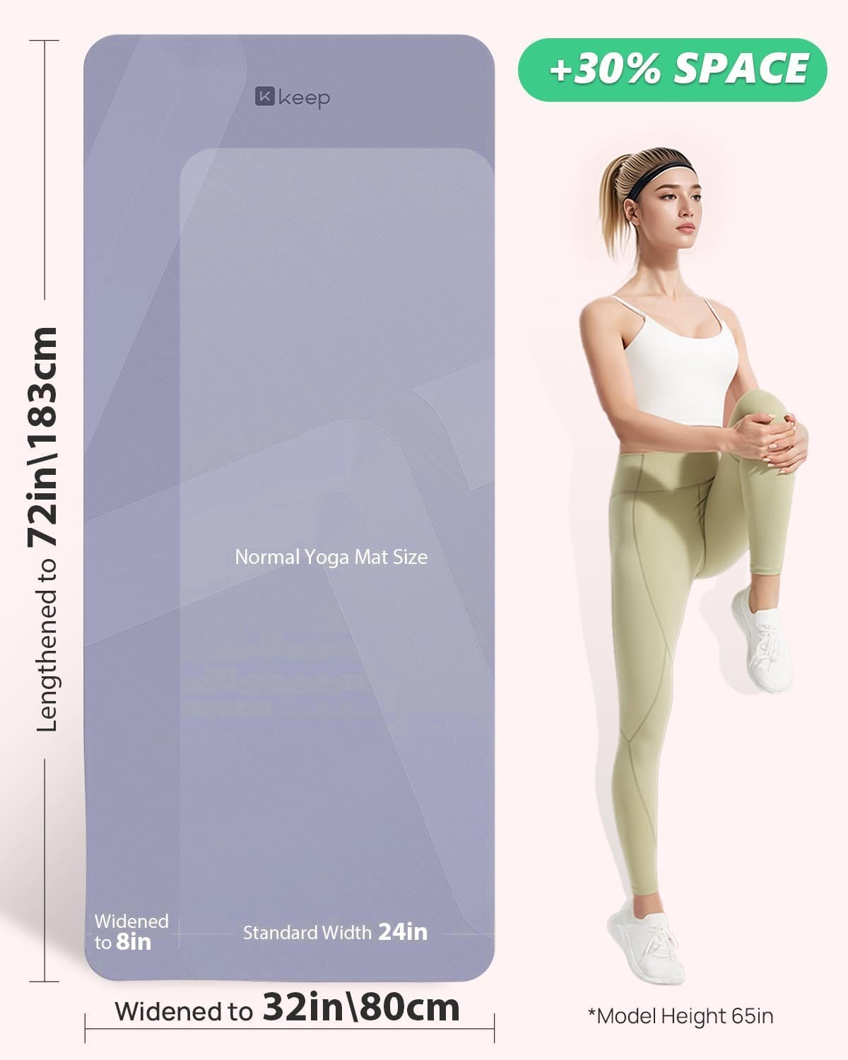 Detalle 2 de KEEP Extra Wide Yoga Mat, 7mm TPE Exercise Mat, 72" x 32" with Carry Strap