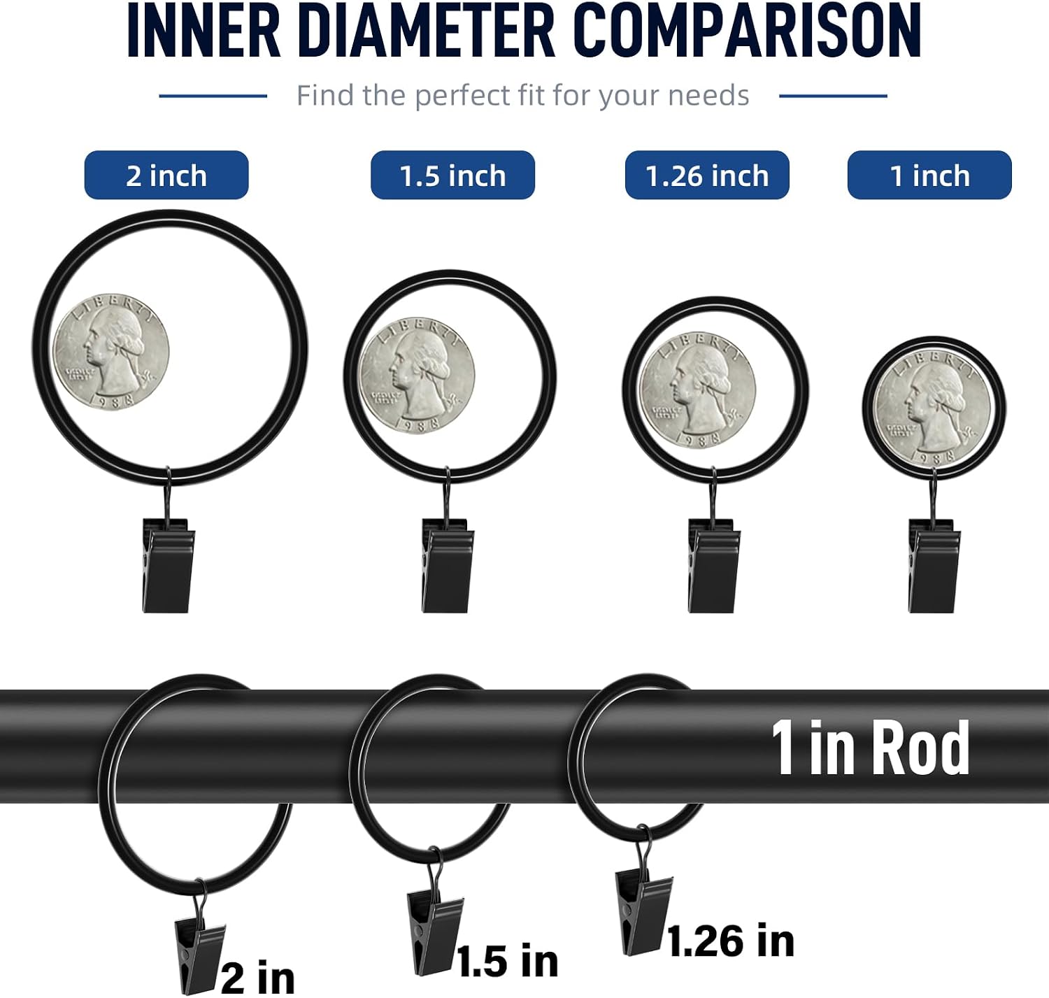 Detalle 1 de Lansian Curtain Rings, 304 Stainless Steel