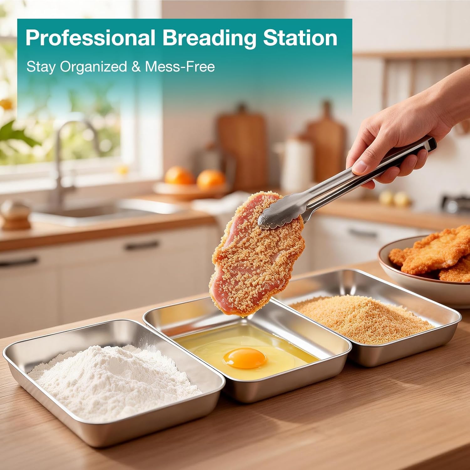 Thumbnail 2 de VINATO Set 3 vassoi acciaio inox 25,5x20x4,5 cm