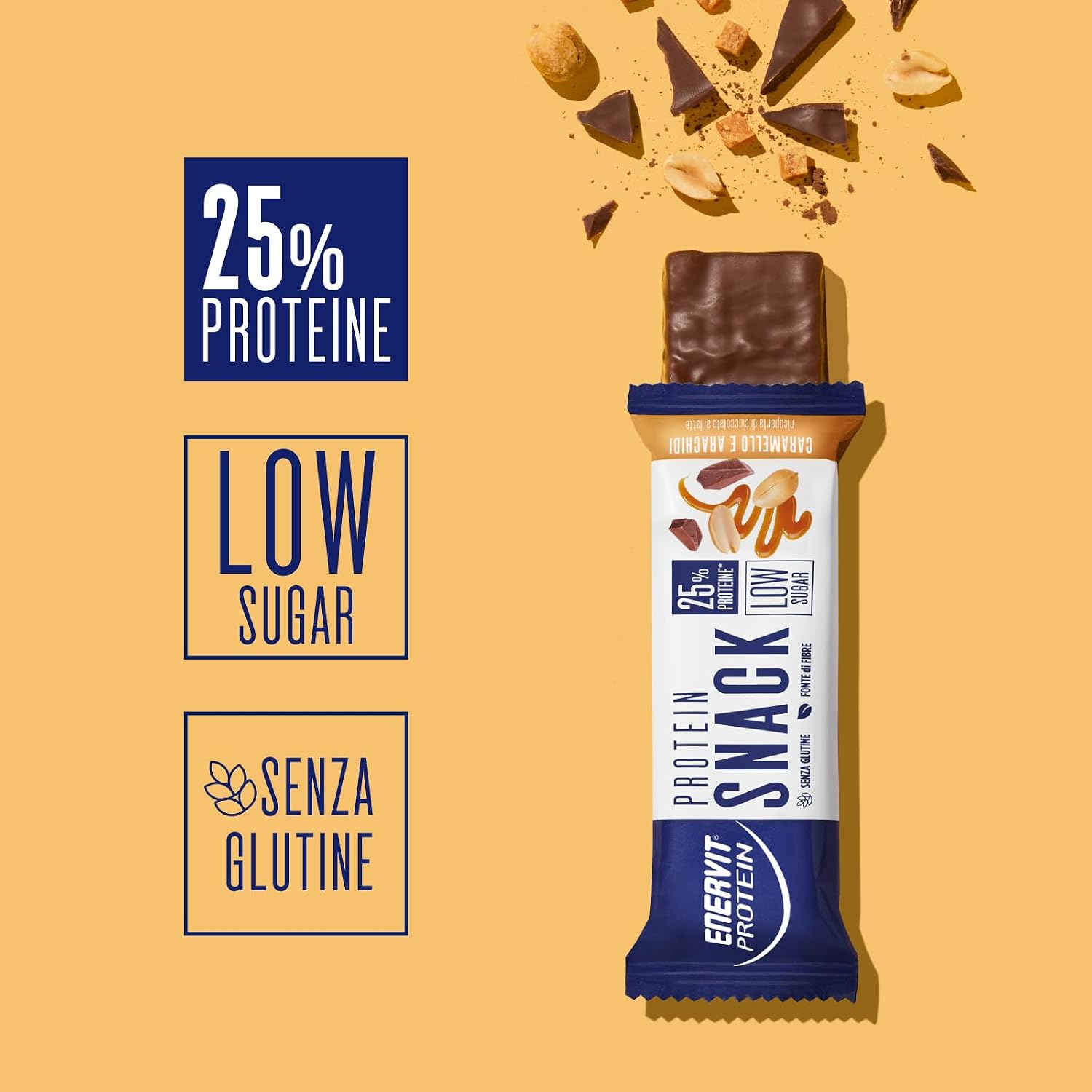 Detalle de Enervit Protein Snack con Arachidi e Caramello – Barrette proteiche 8x31 g, senza glutine