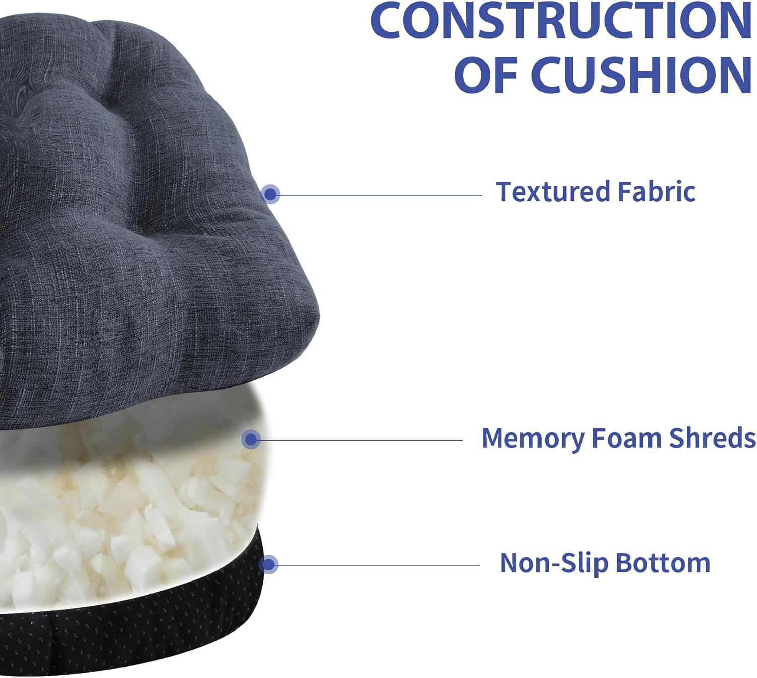 Thumbnail 5 de IPYNBAP Tufted Memory Foam Chair Cushions (Set of 4) for Dining Chairs, Navy Blue, 15.5 in x 15.5 in x 4 in