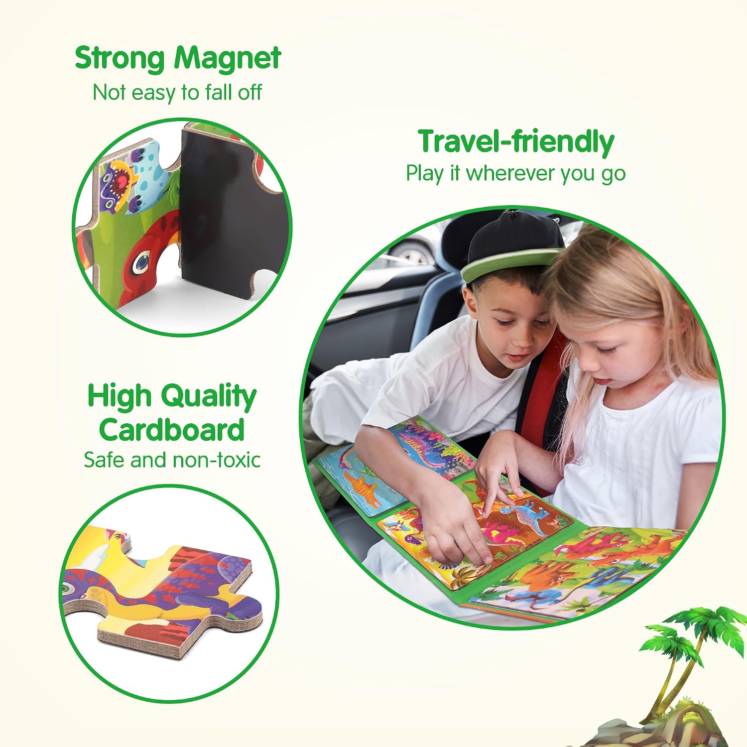 Detalle de SYNARRY Magnetic Dinosaur Puzzle, 20-Piece Foldable Travel Toy