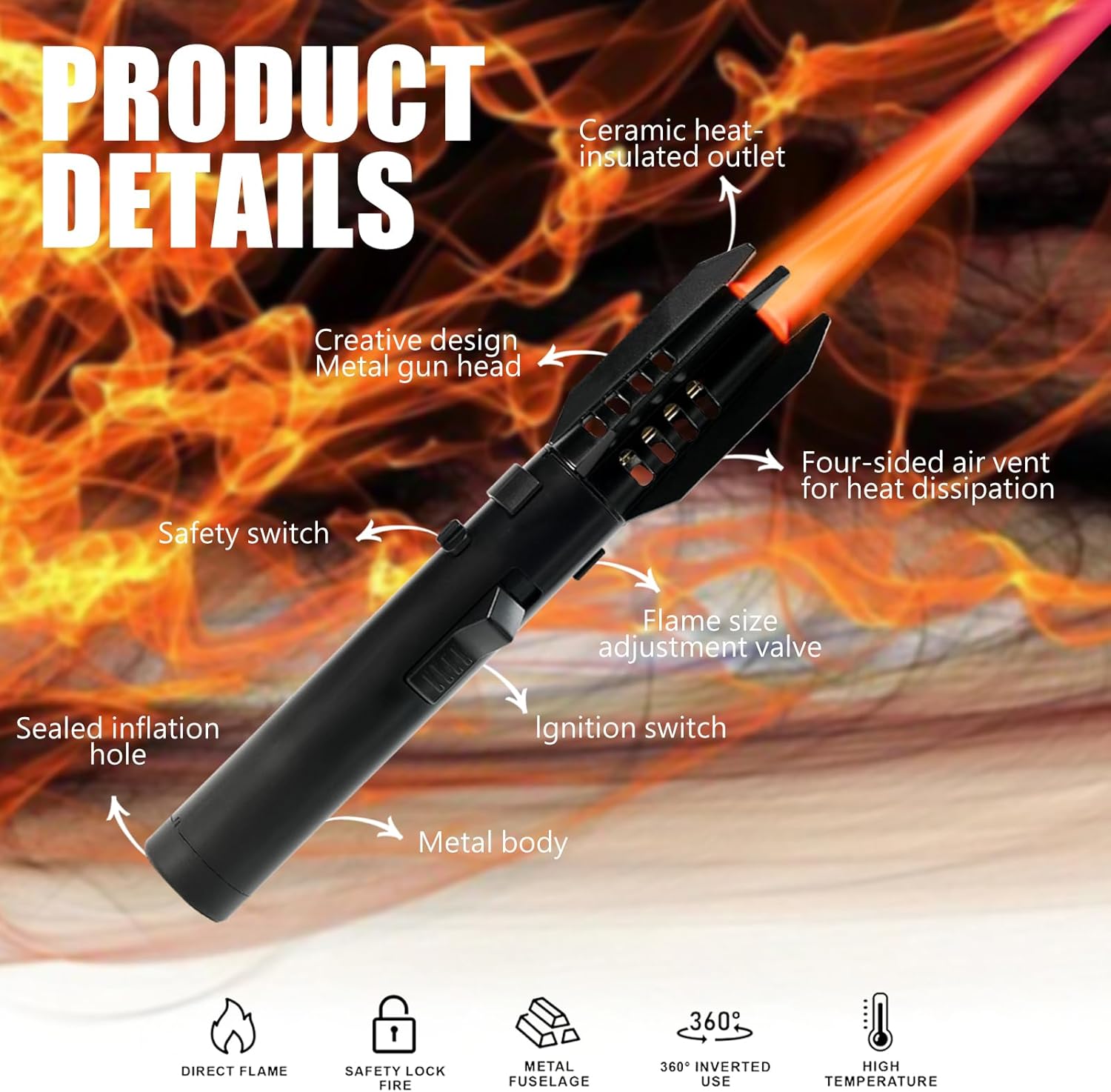 Thumbnail 1 de BARMI Camping Lighter – Windproof adjustable flame butane lighter with safety lock (refillable)