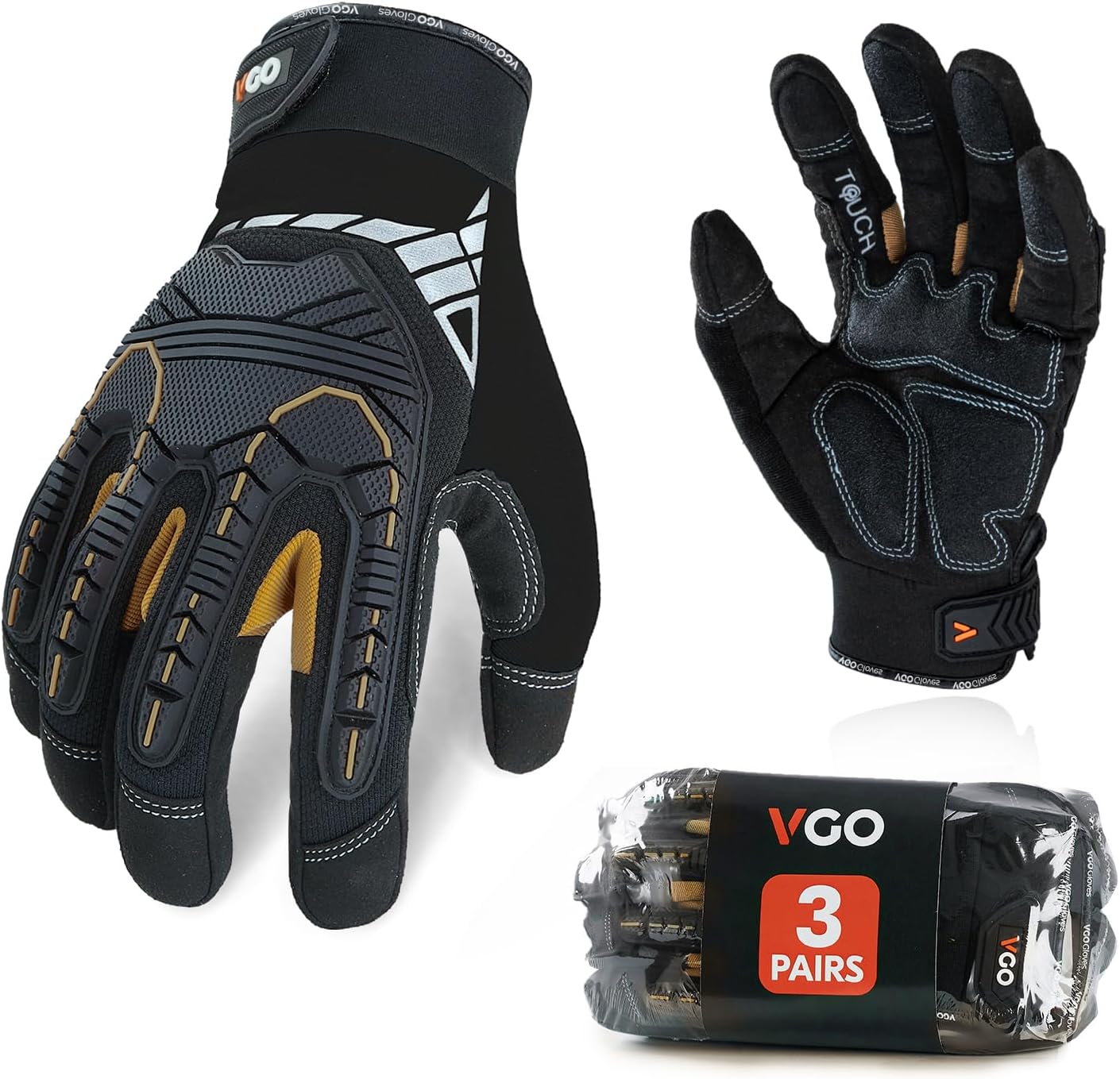 Detalle de Vgo... Lot de 3 paires de gants de travail anti-vibrations SL8849,9 (L) noir et doré
