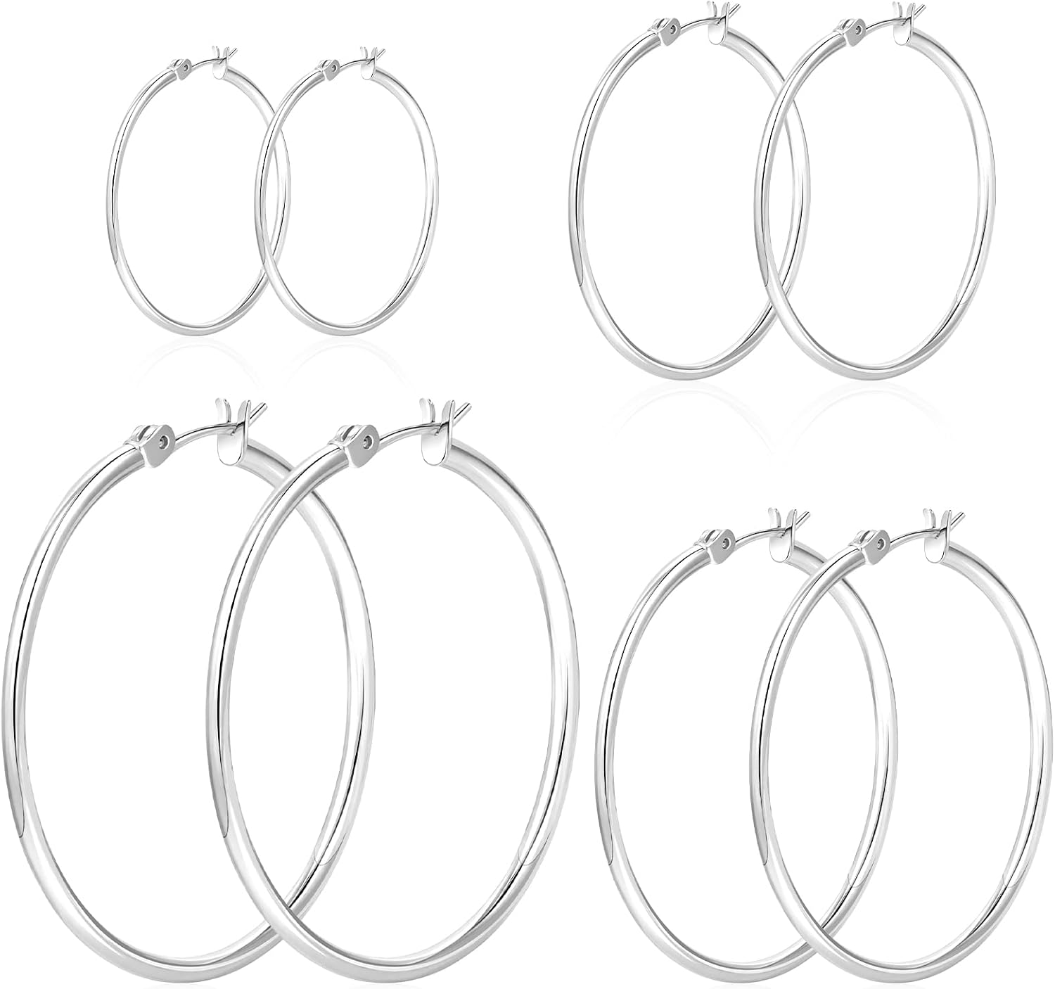 Thumbnail 6 de Sweetkiki 4 Pairs Gold Hoop Earrings for Women – Hypoallergenic 316L Stainless Steel, Large Hollow Hoops in 14/20/30/40mm